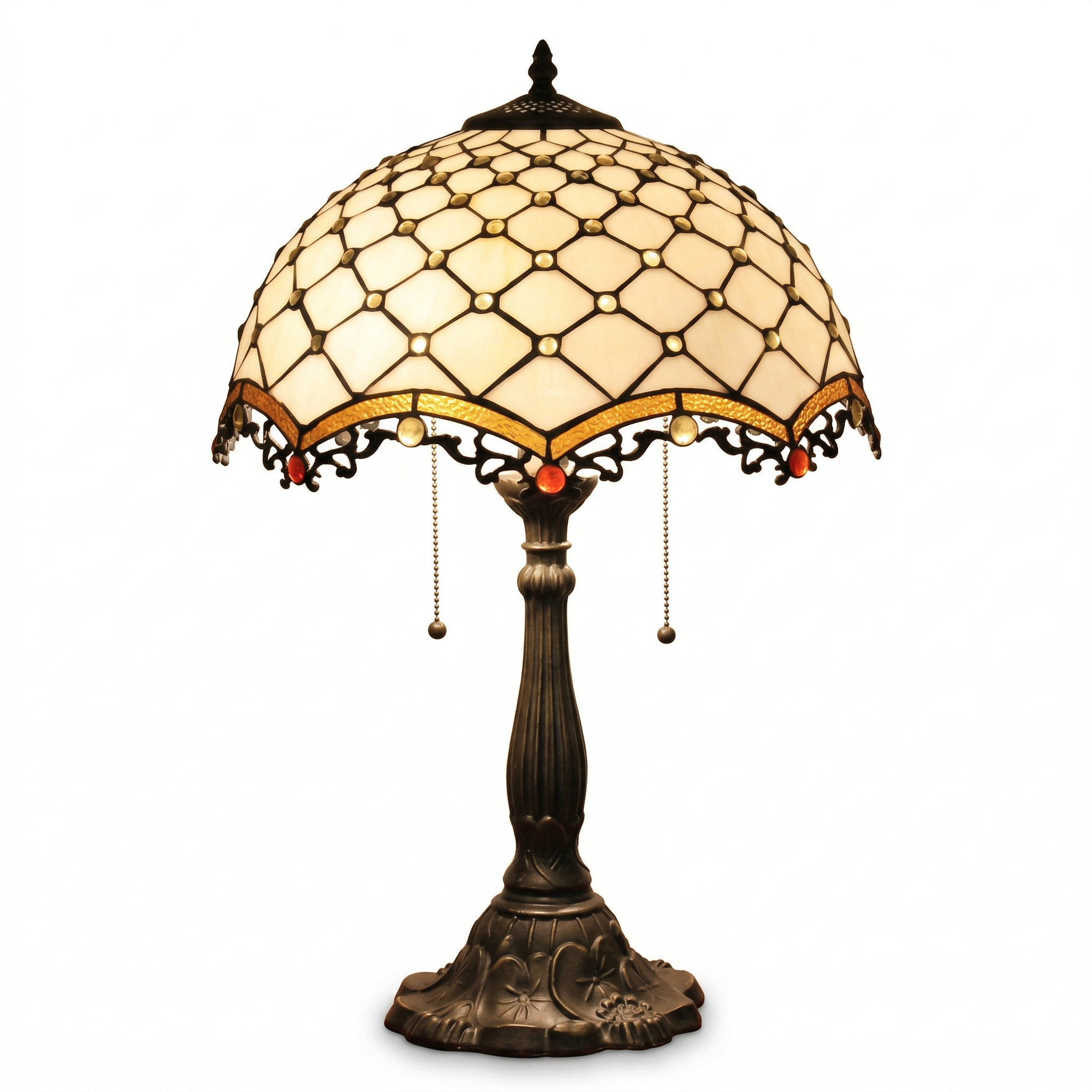 Tiffany Table Lamp - Ivory Pearl Canopy 16"