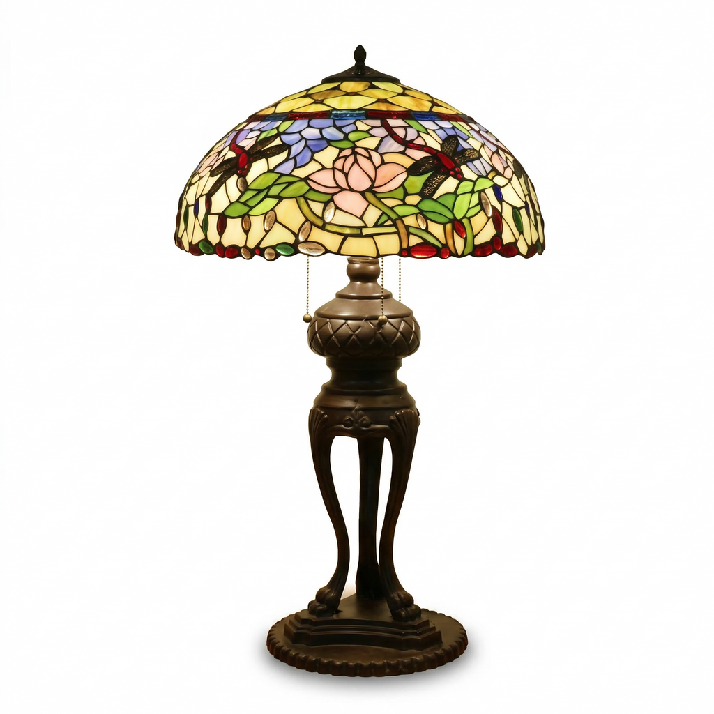 Tiffany Table Lamp - Lotus Dragonfly 18"