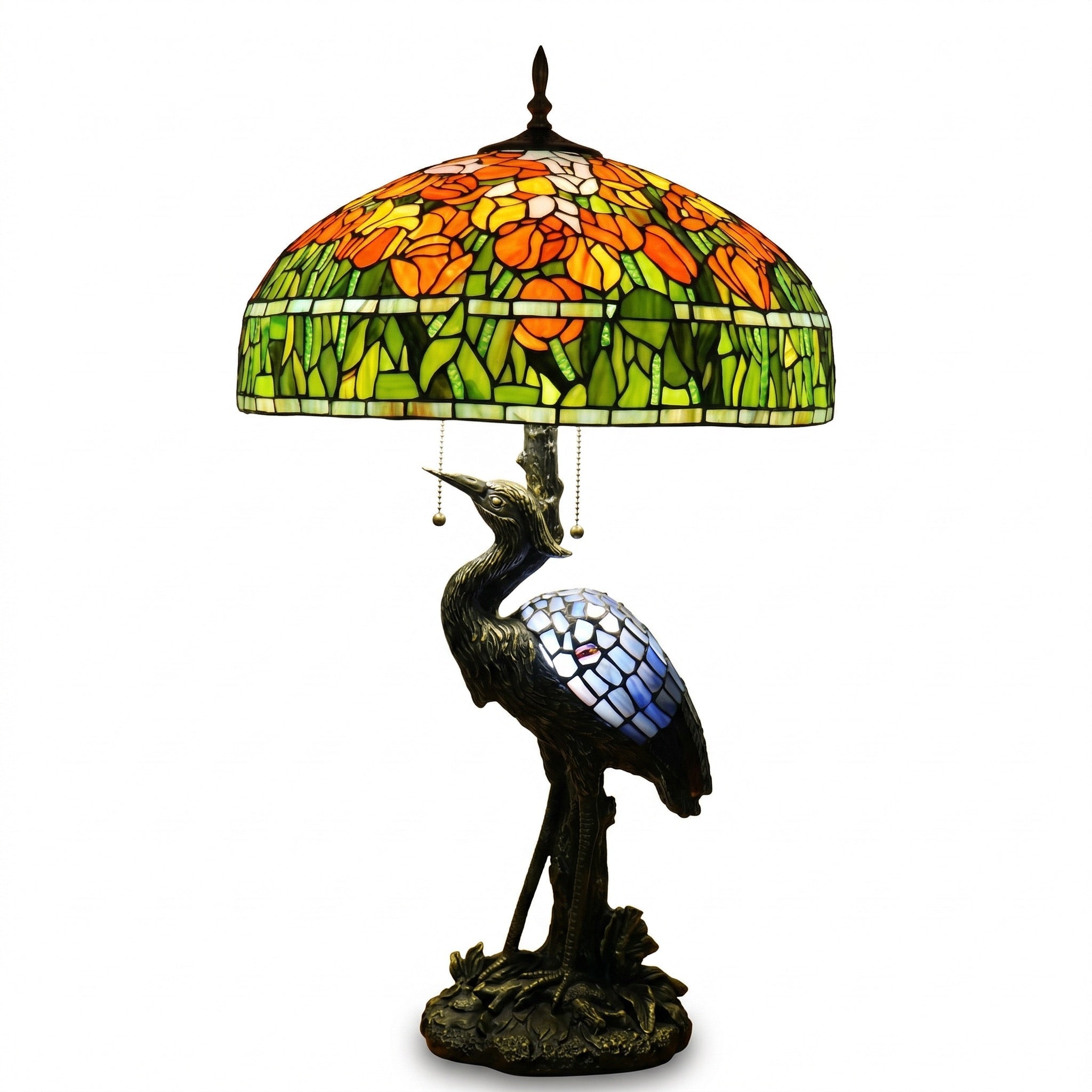 Tiffany Table Lamp - Amber Meadow Heron 20"
