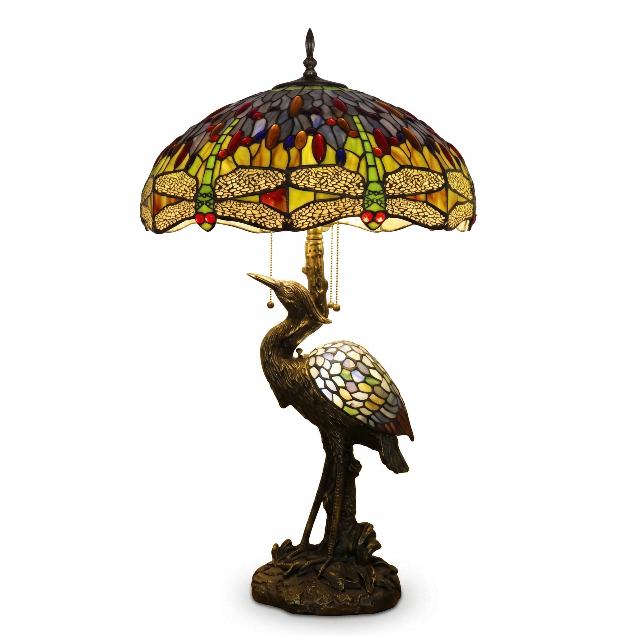 Tiffany Table Lamp - Golden Heron Dragonfly 20"