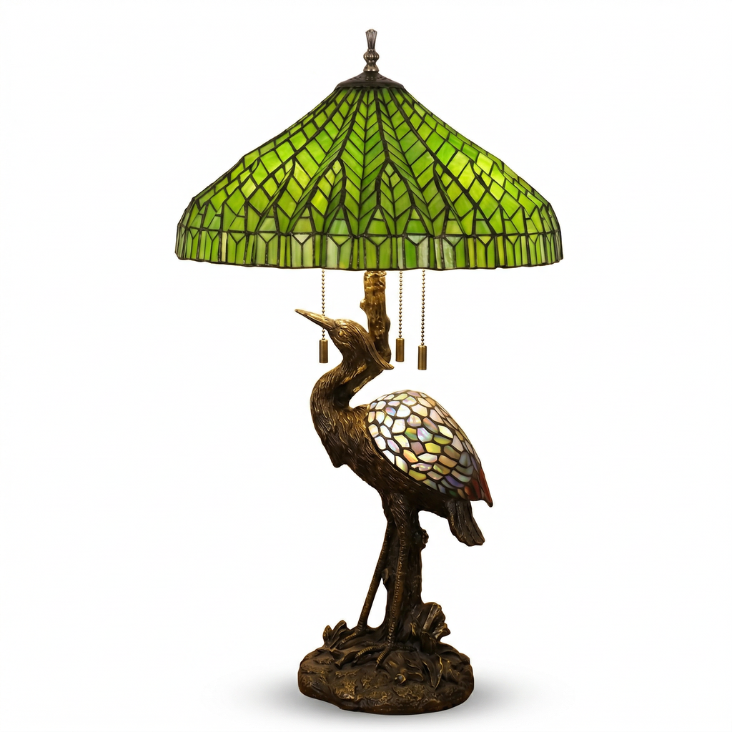 Tiffany Table Lamp - Emerald Canopy Heron 20"