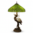 Tiffany Table Lamp - Emerald Canopy Heron 20"