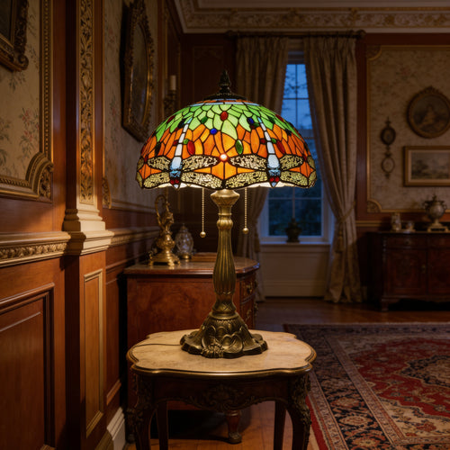 Tiffany Table Lamp - Amber Dragonfly 16"
