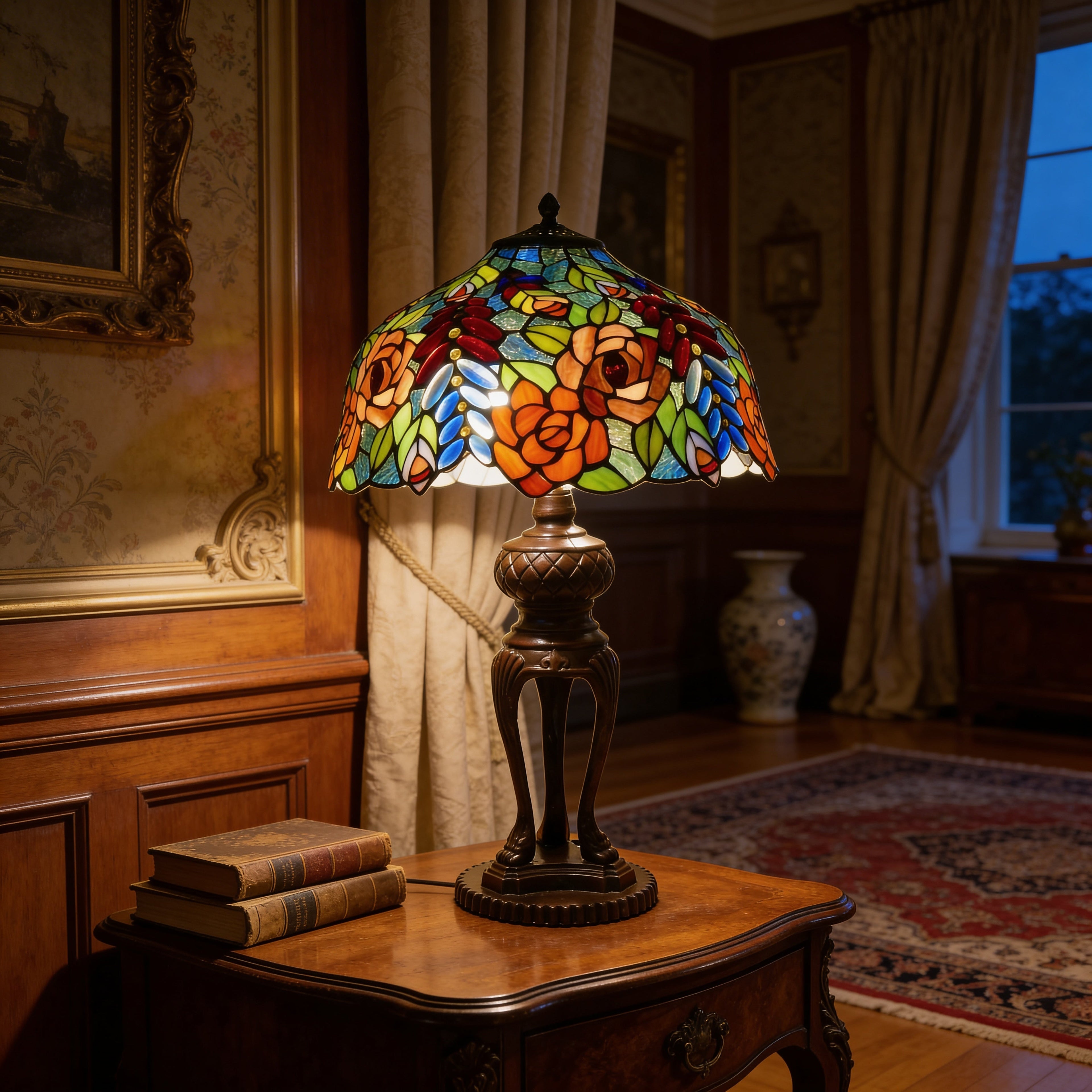 Tiffany Table Lamp - Rosewood Garden 16"