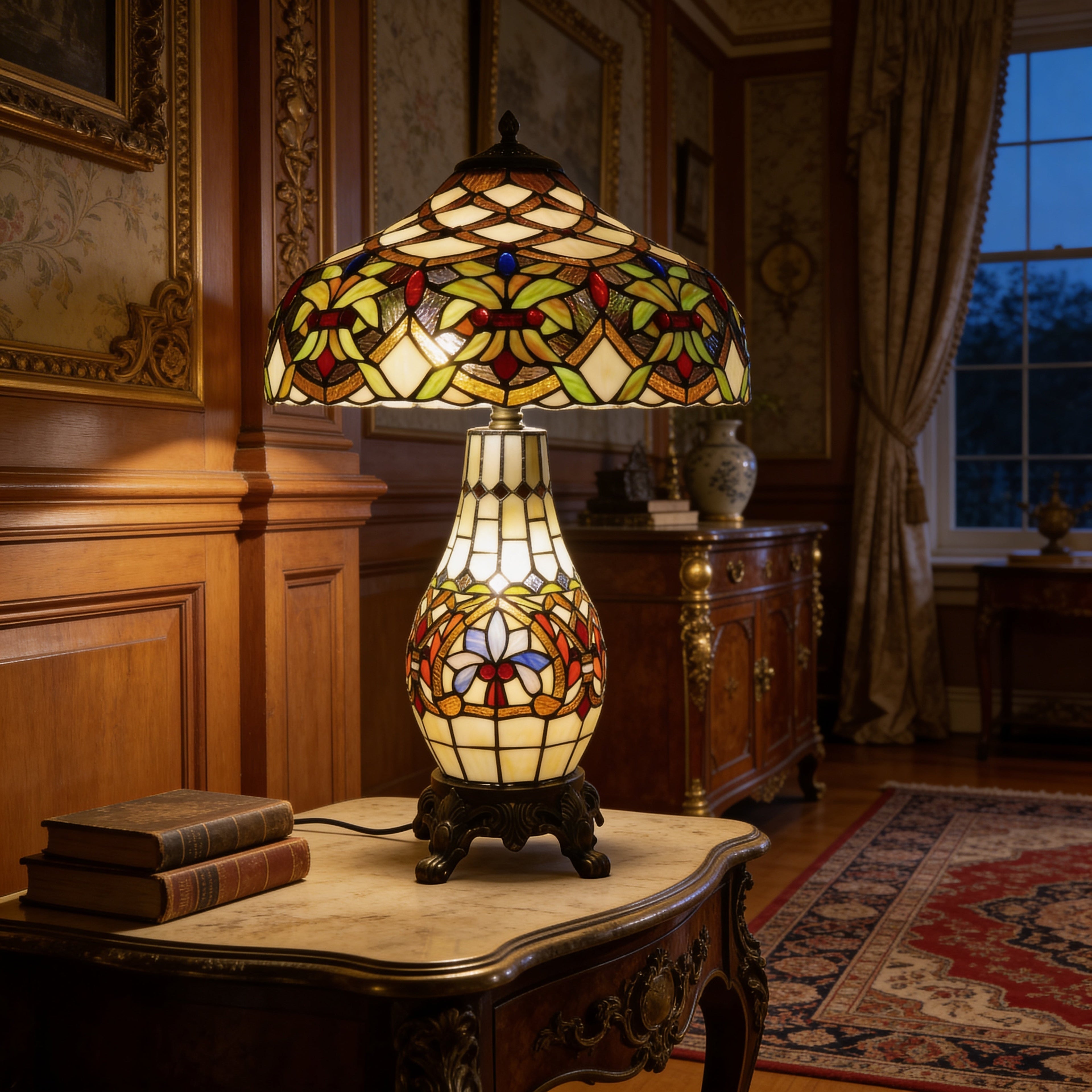 Tiffany Table Lamp - Amber Laurel 16"