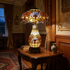 Tiffany Table Lamp - Crownflower Glow 16"