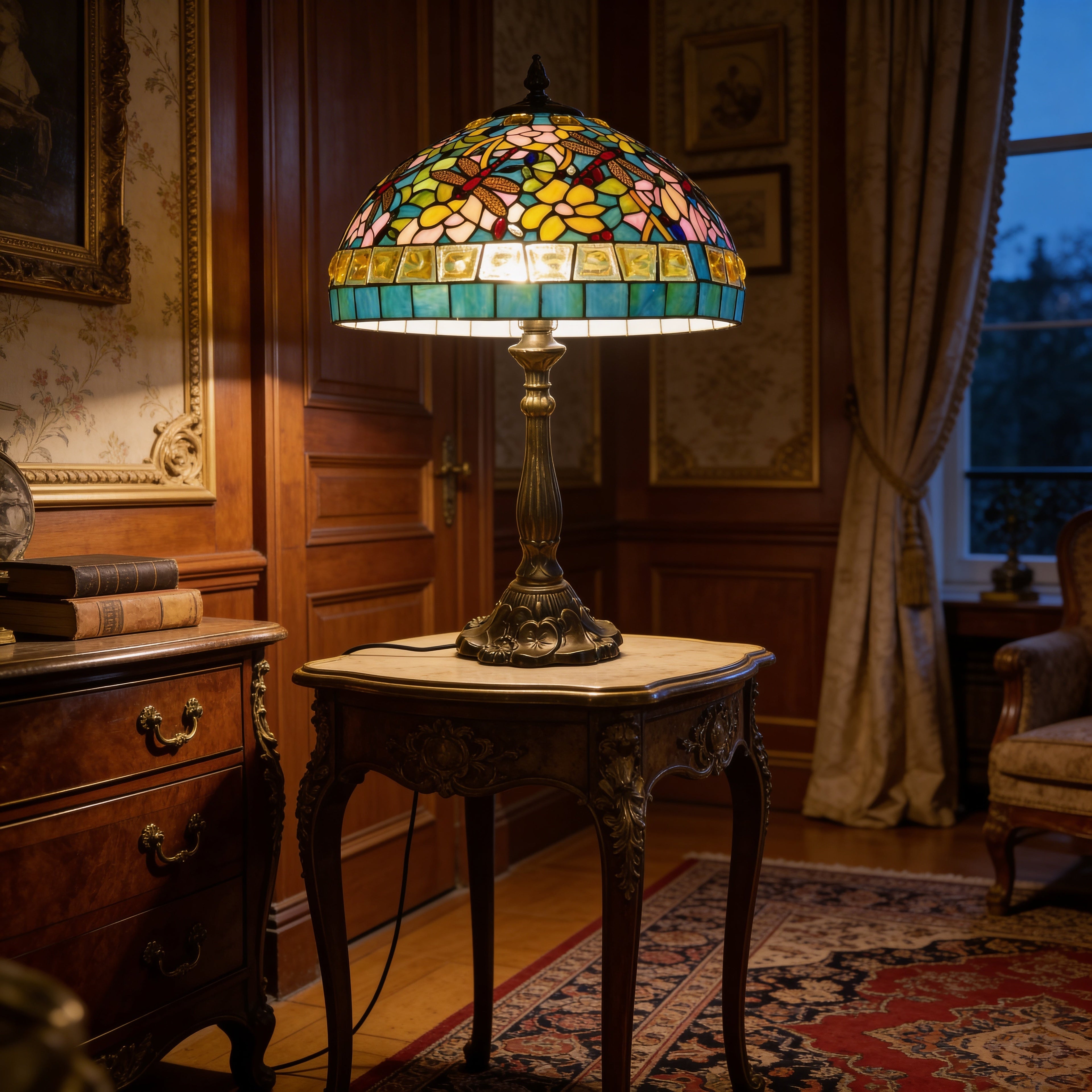 Tiffany Table Lamp - Emerald Dragonfly 18"