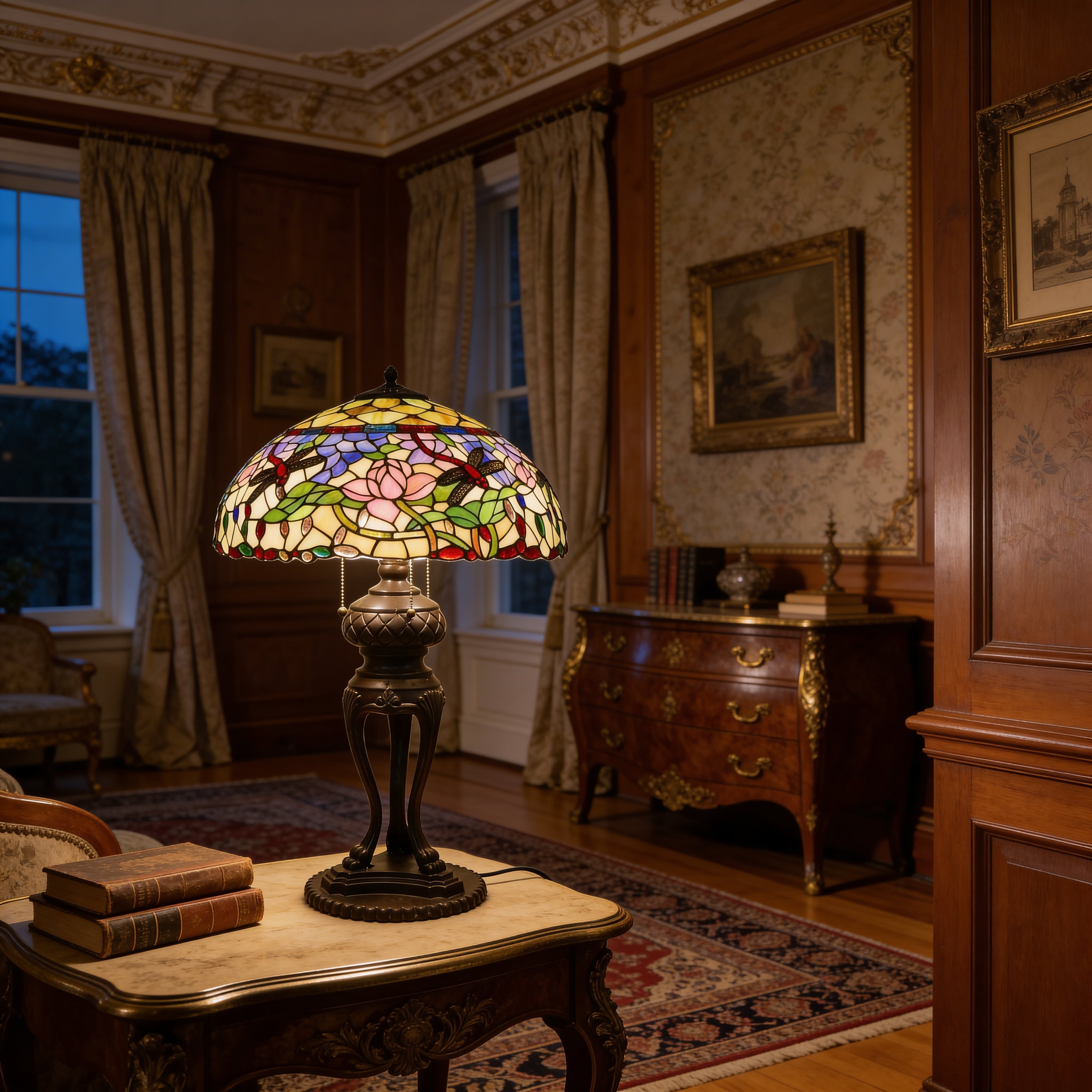 Tiffany Table Lamp - Lotus Dragonfly 18"