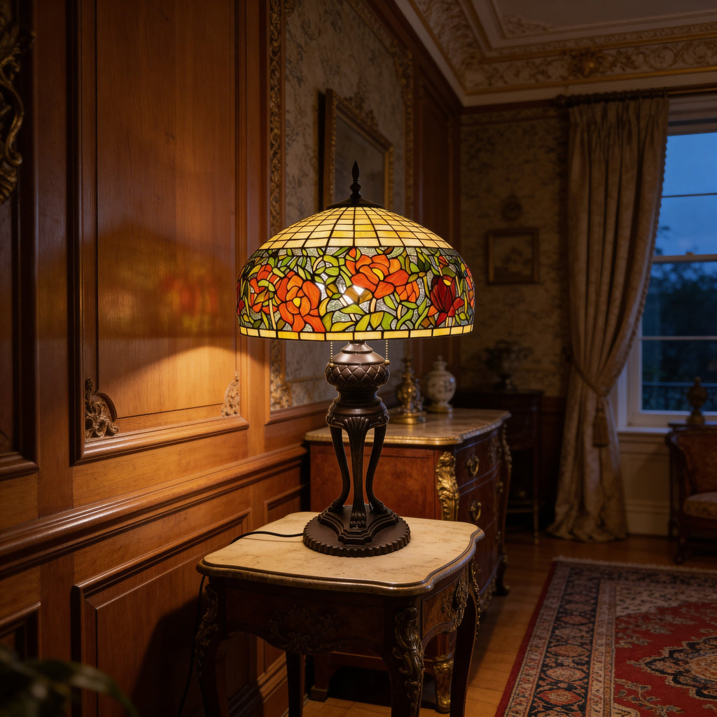Tiffany Table Lamp - Autumn Rosefire 20"