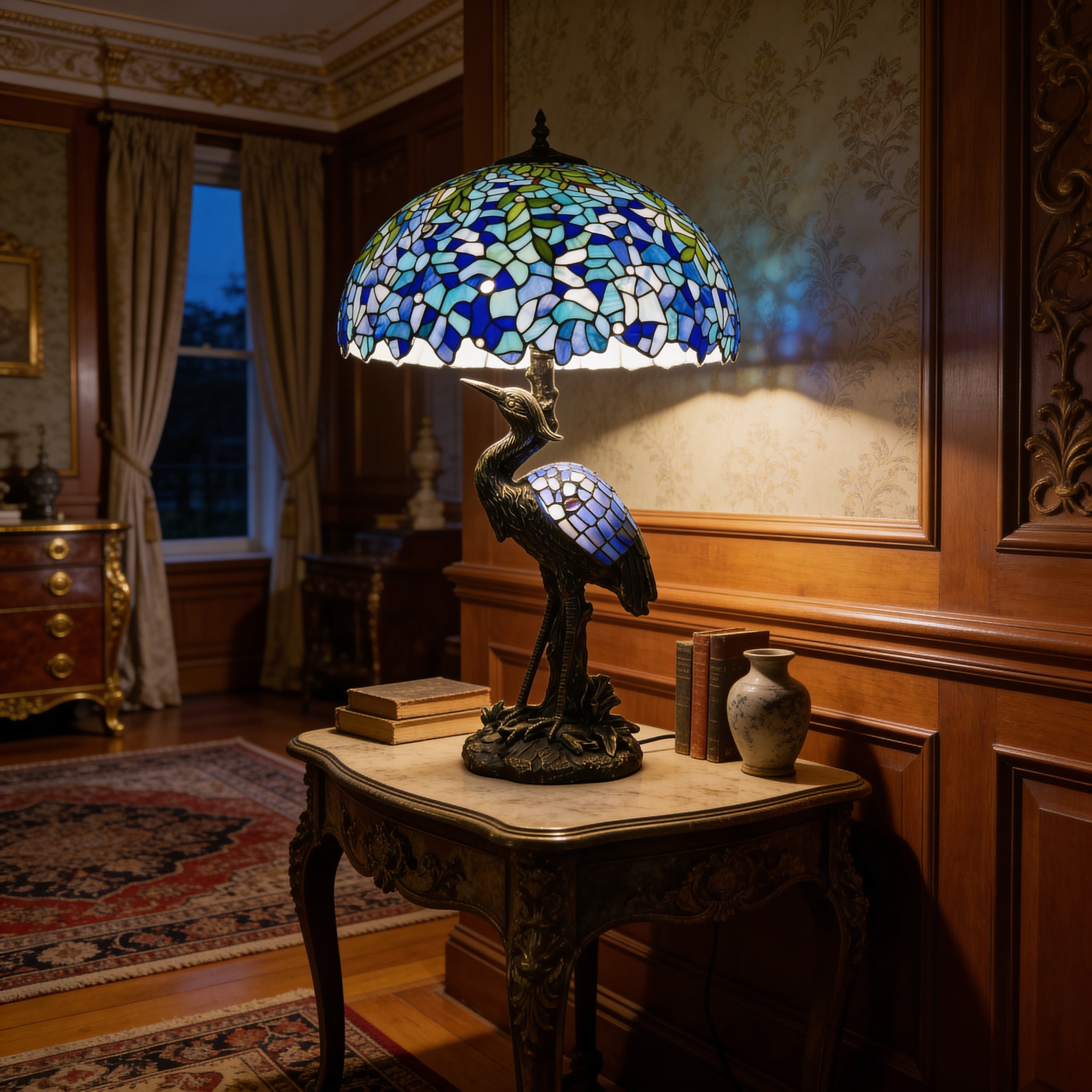 Tiffany Table Lamp - Blue Lagoon Heron 20"