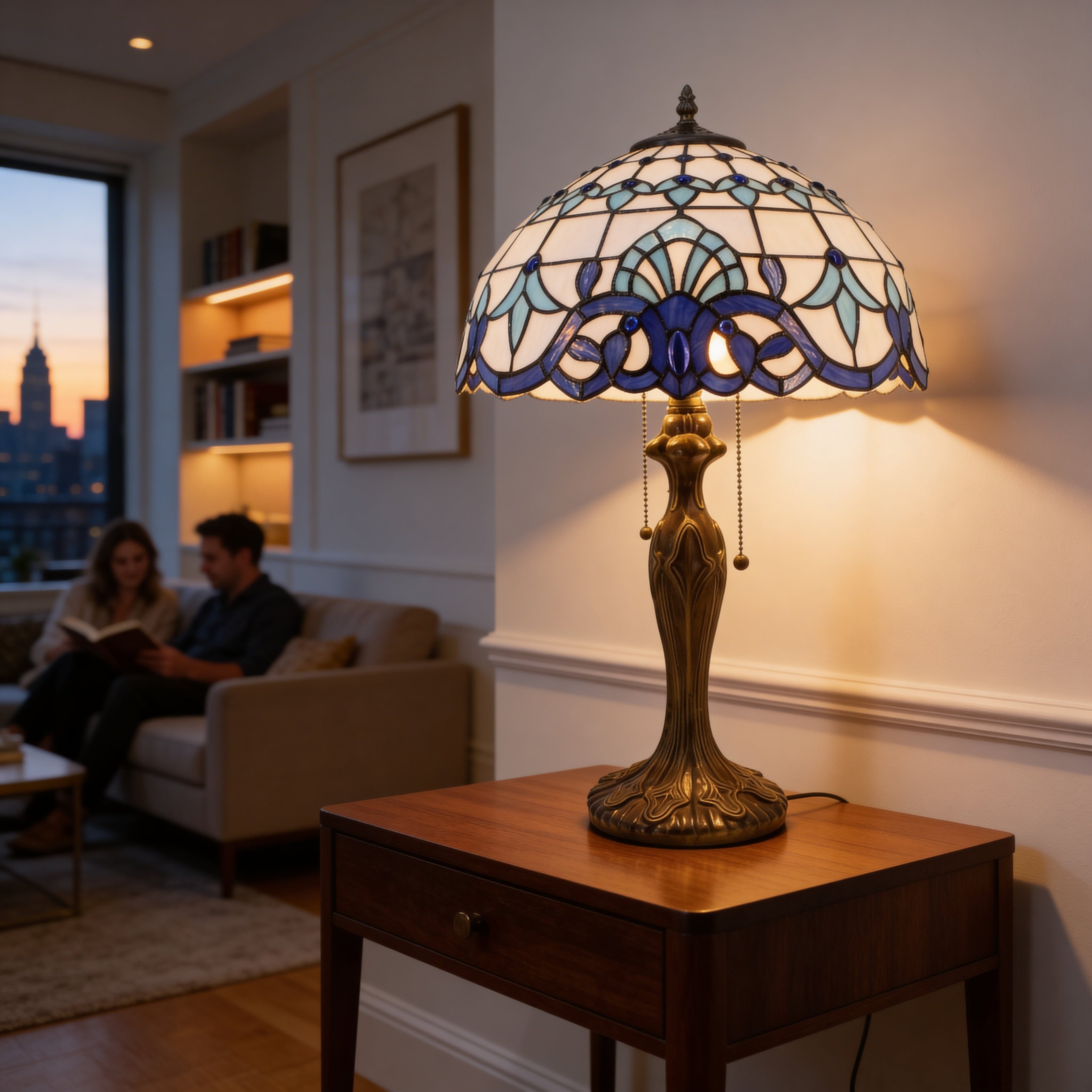 Tiffany Table Lamp - Sapphire Serenade 16"