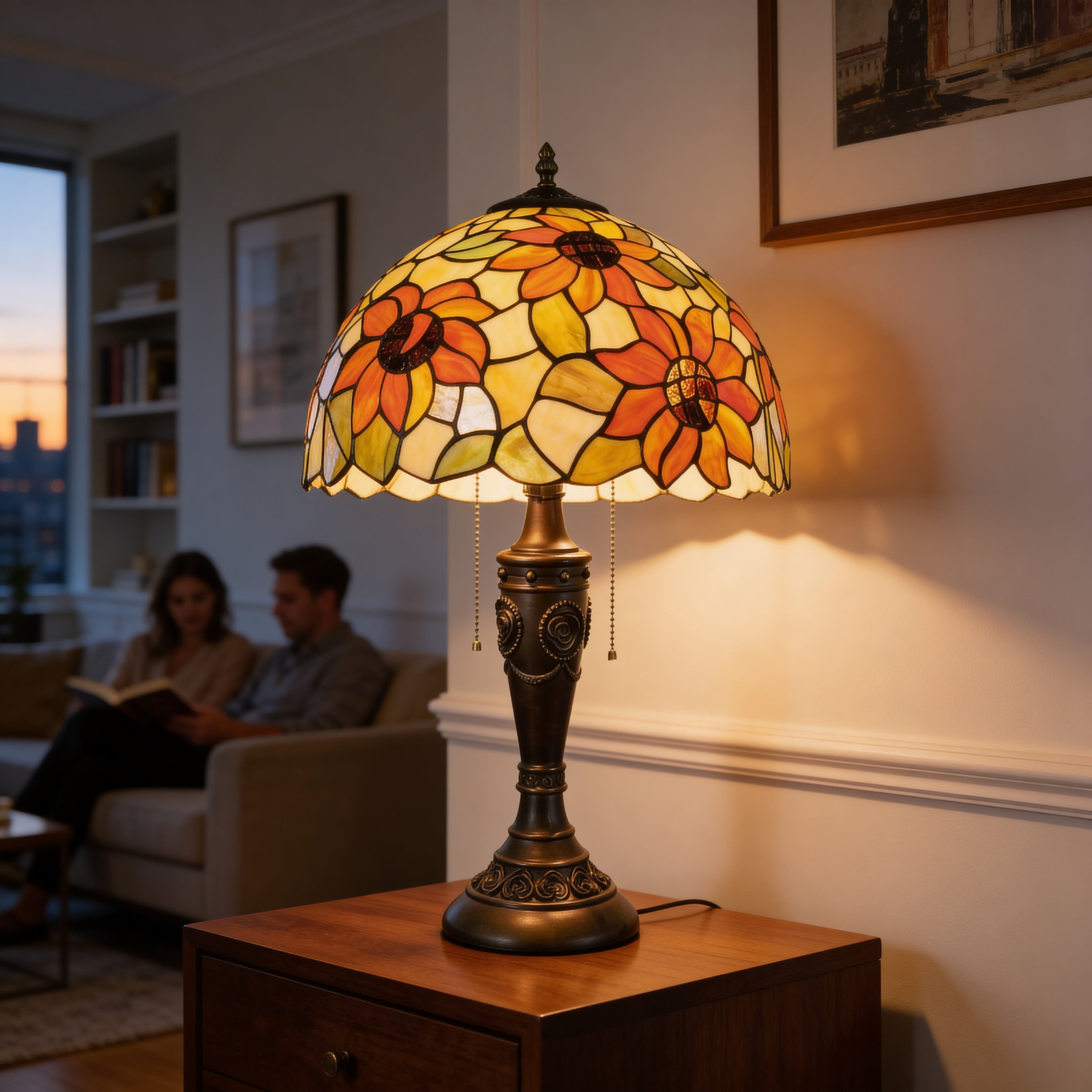 Tiffany Table Lamp - Golden Sunflower 16"