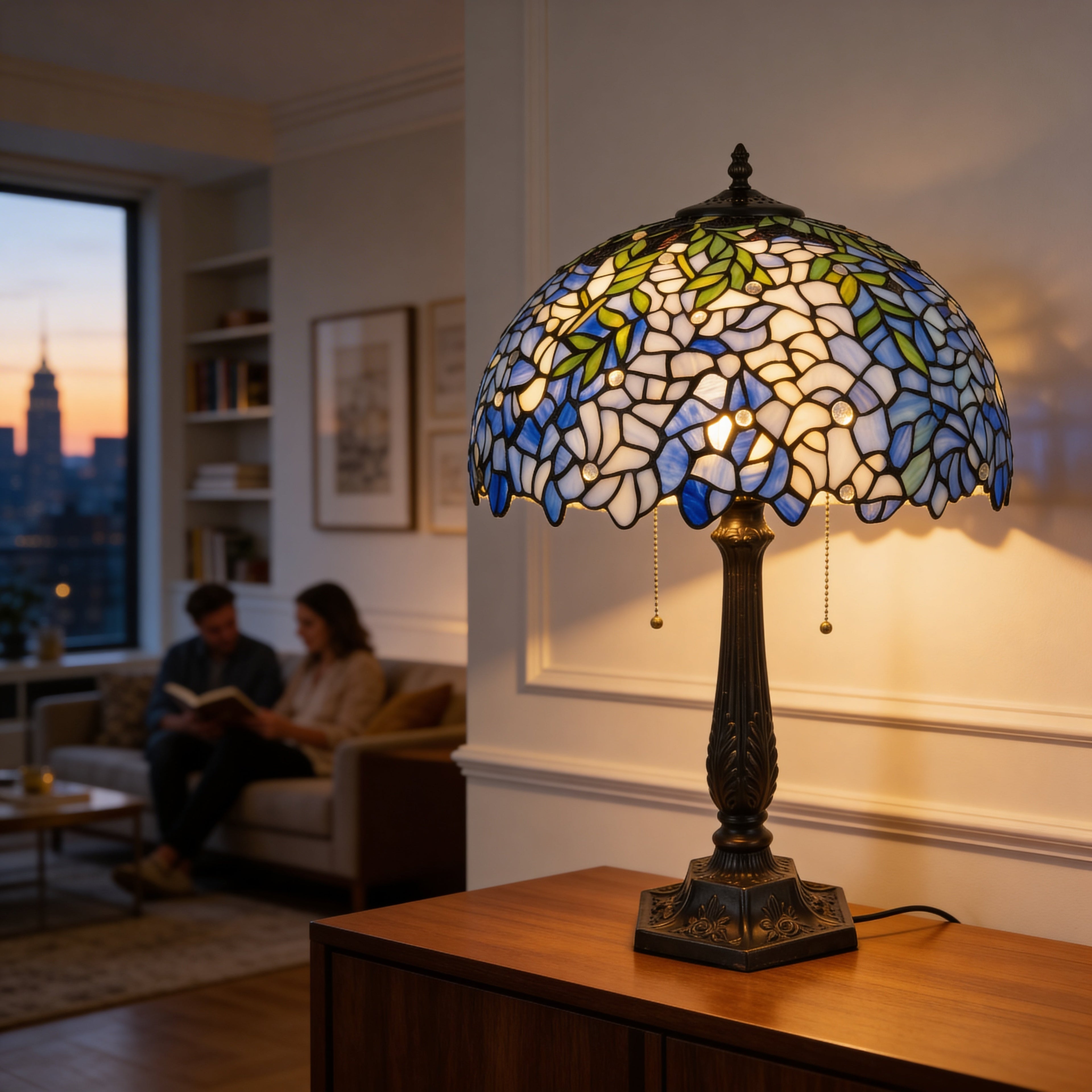 Tiffany Table Lamp - Blue Blossom 16"
