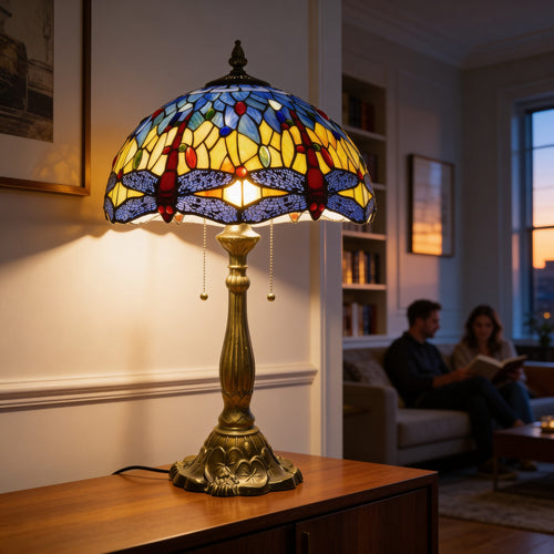 Tiffany Table Lamp - Aurora Dragonfly 16"