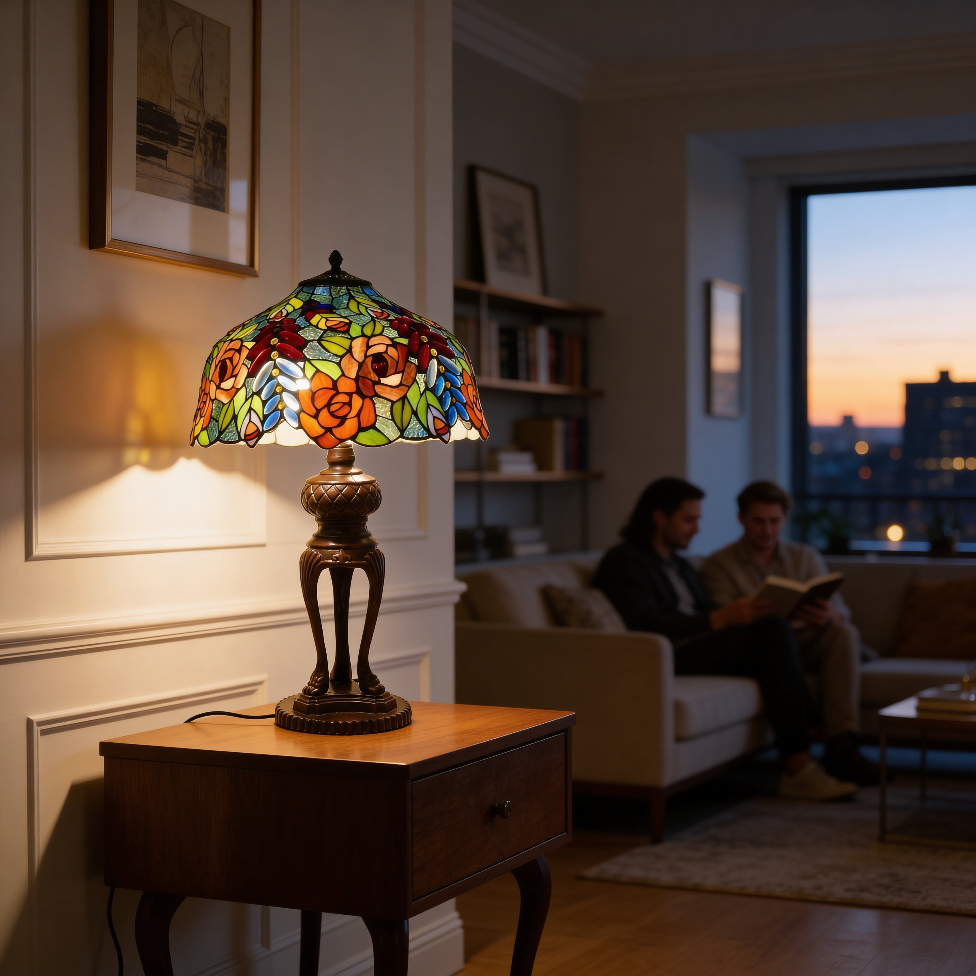 Tiffany Table Lamp - Rosewood Garden 16"