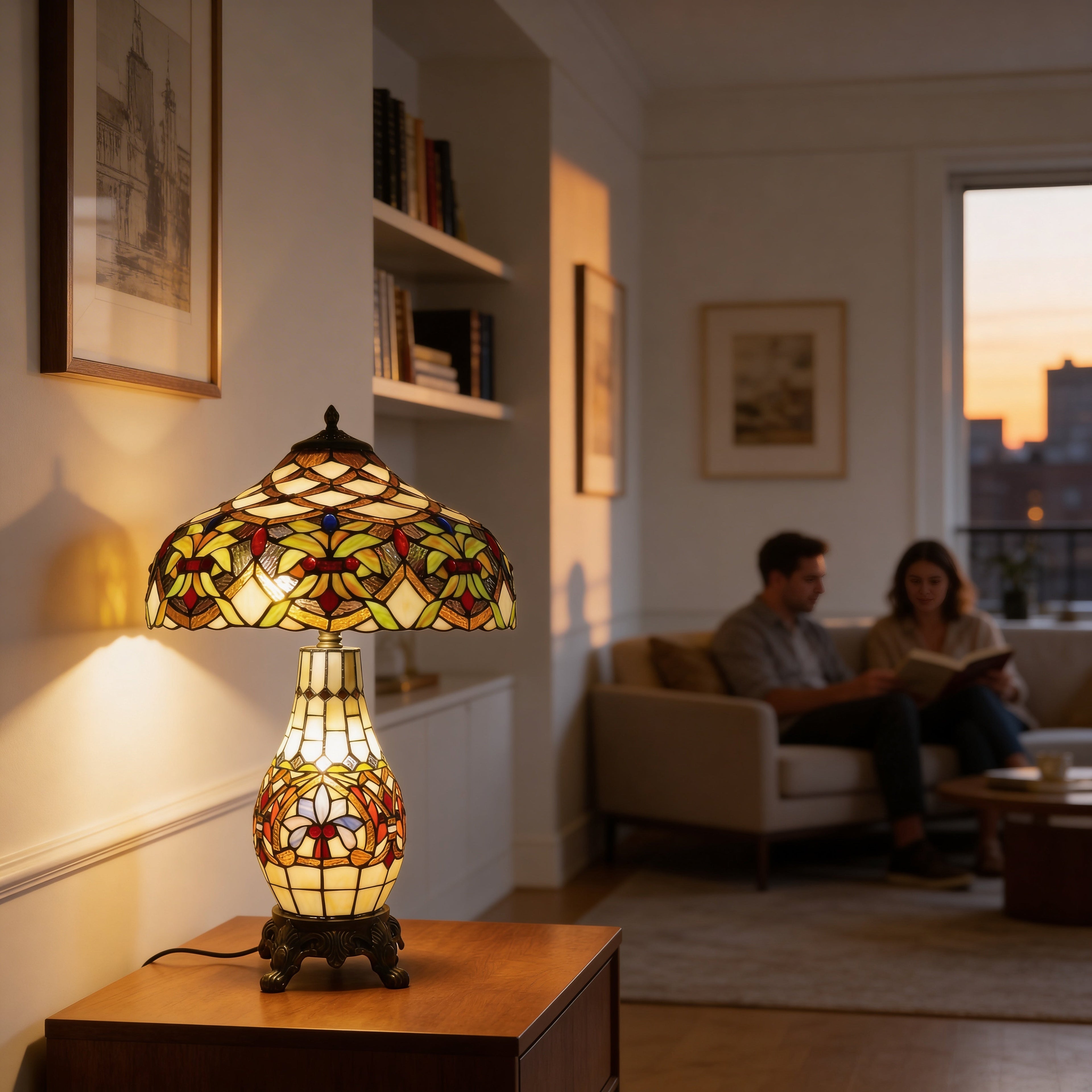 Tiffany Table Lamp - Amber Laurel 16"