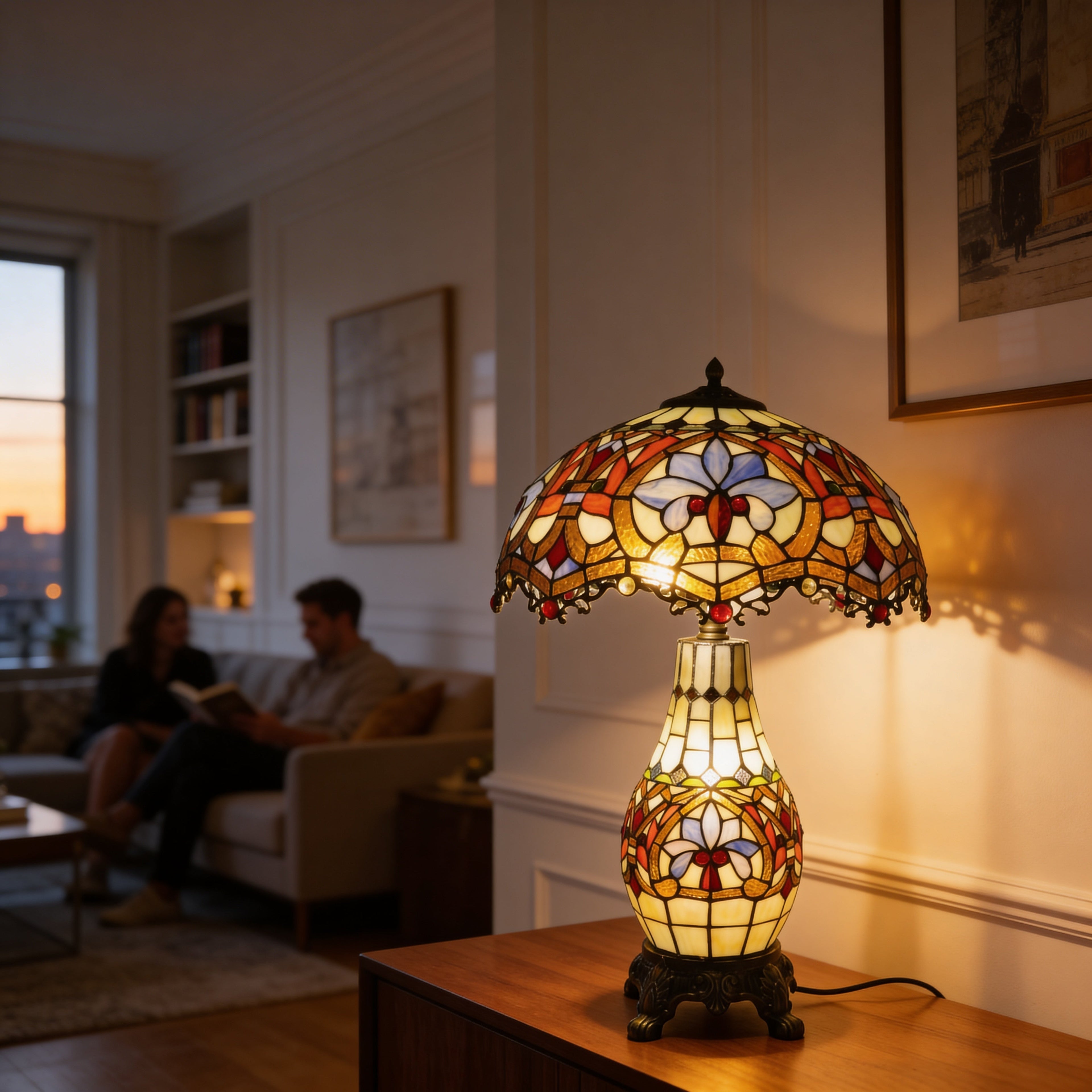 Tiffany Table Lamp - Crownflower Glow 16"