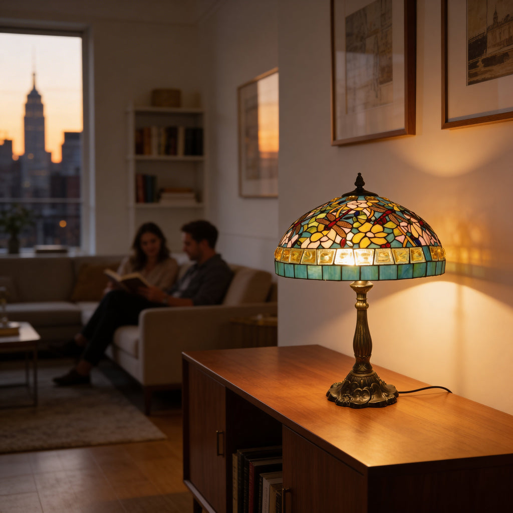 Tiffany Table Lamp - Emerald Dragonfly 18"