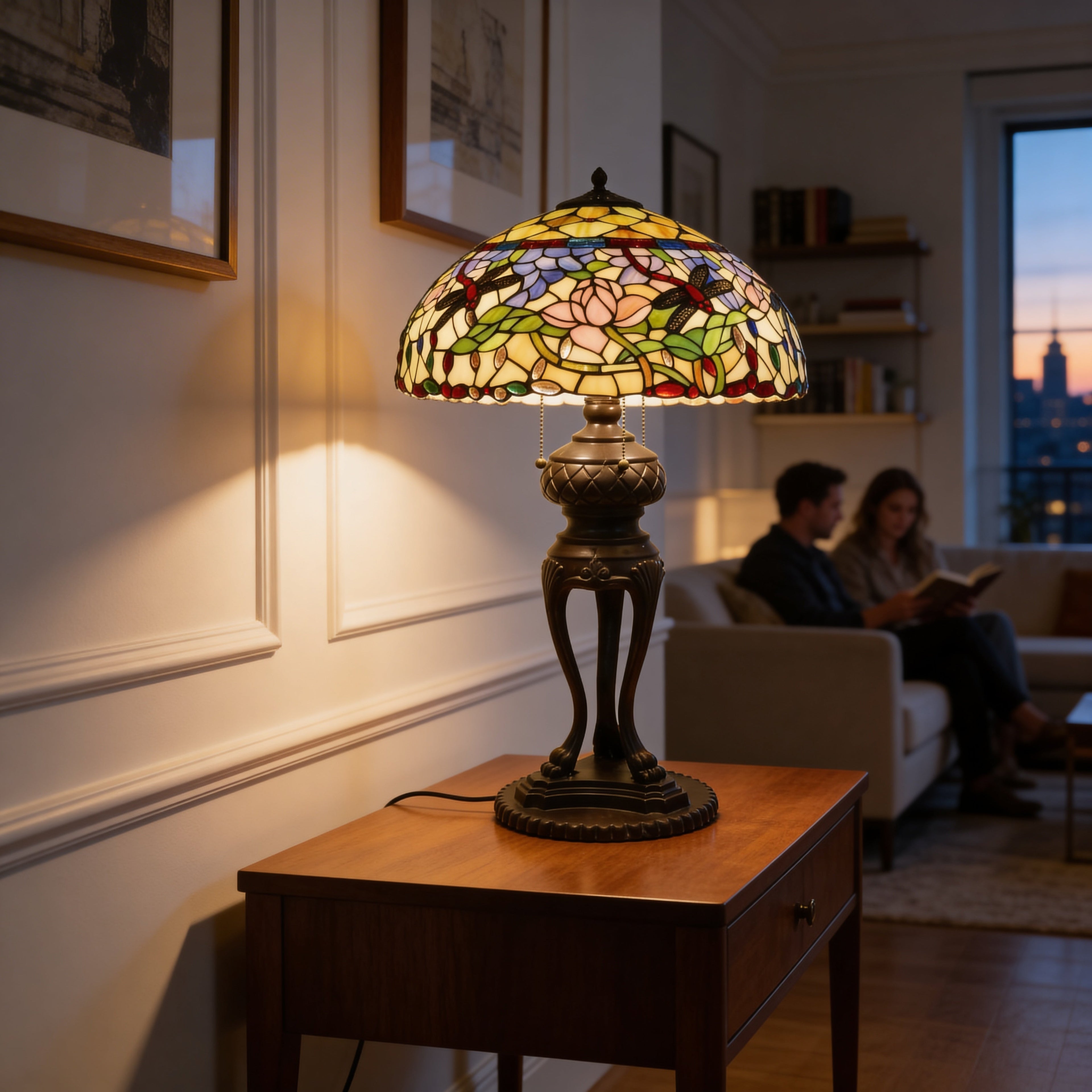 Tiffany Table Lamp - Lotus Dragonfly 18"