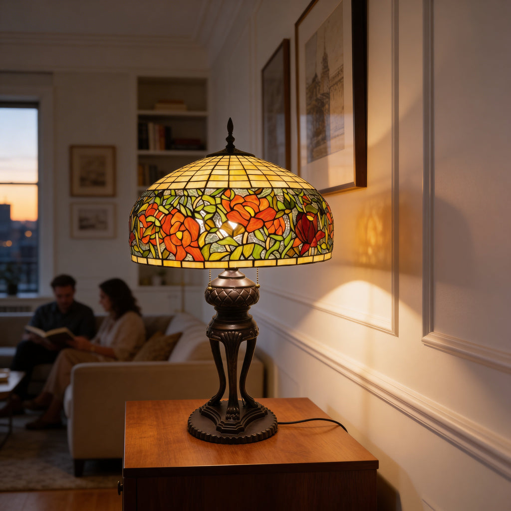 Tiffany Table Lamp - Autumn Rosefire 20"