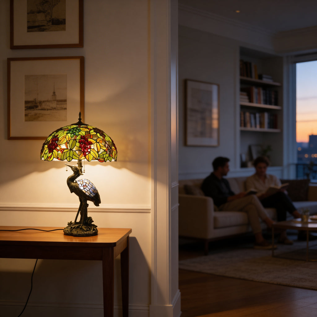 Tiffany Table Lamp - Vineyard Heron 20"