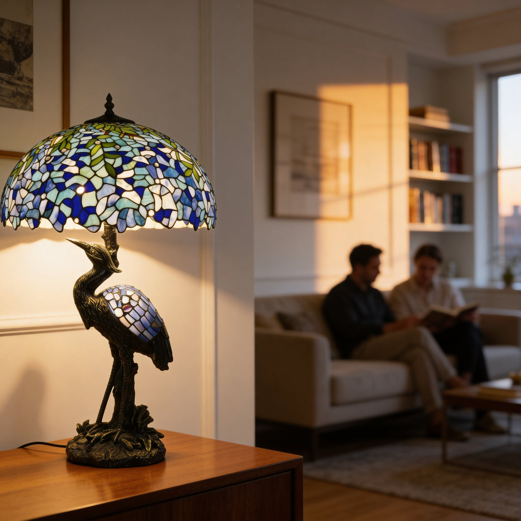 Tiffany Table Lamp - Blue Lagoon Heron 20"