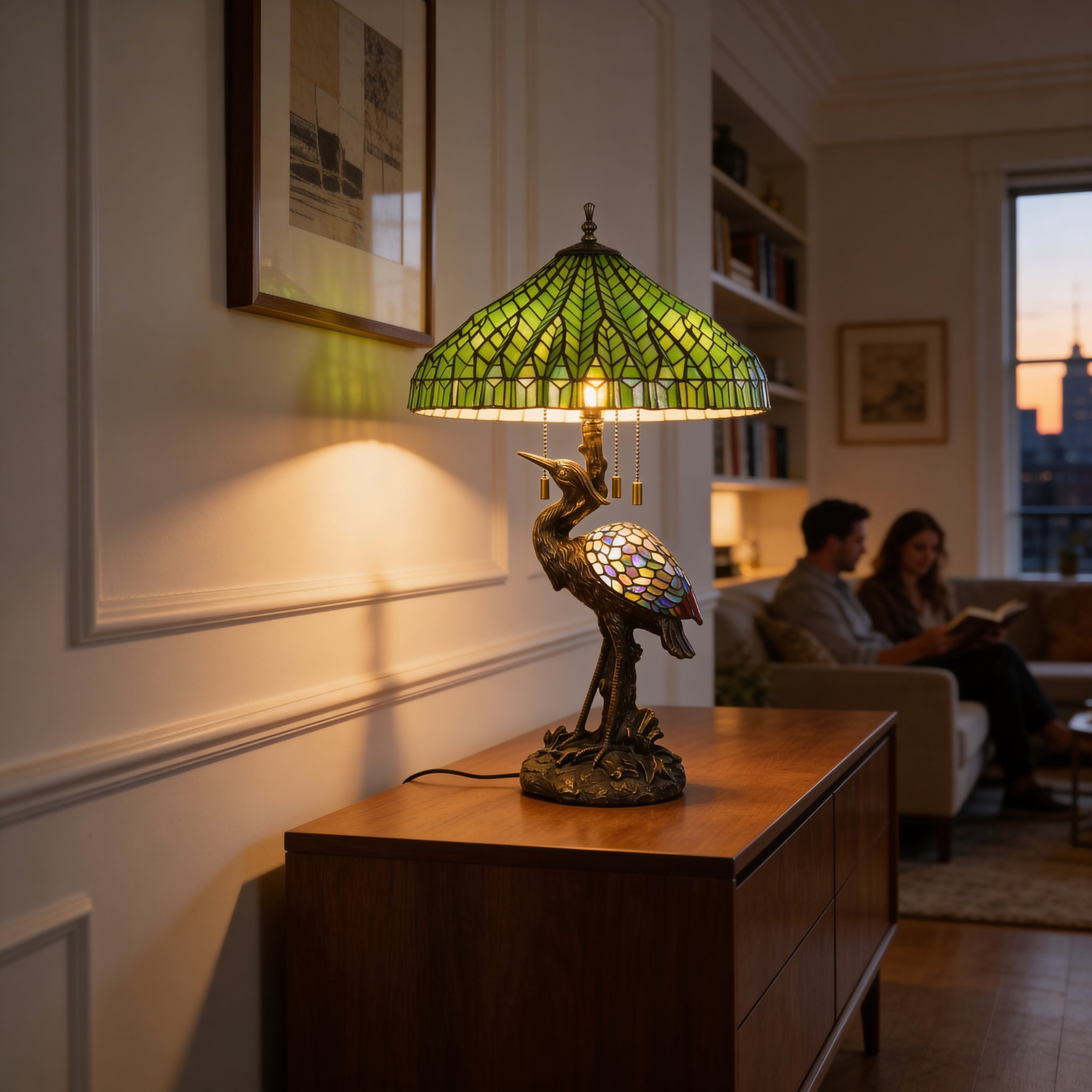 Tiffany Table Lamp - Emerald Canopy Heron 20"