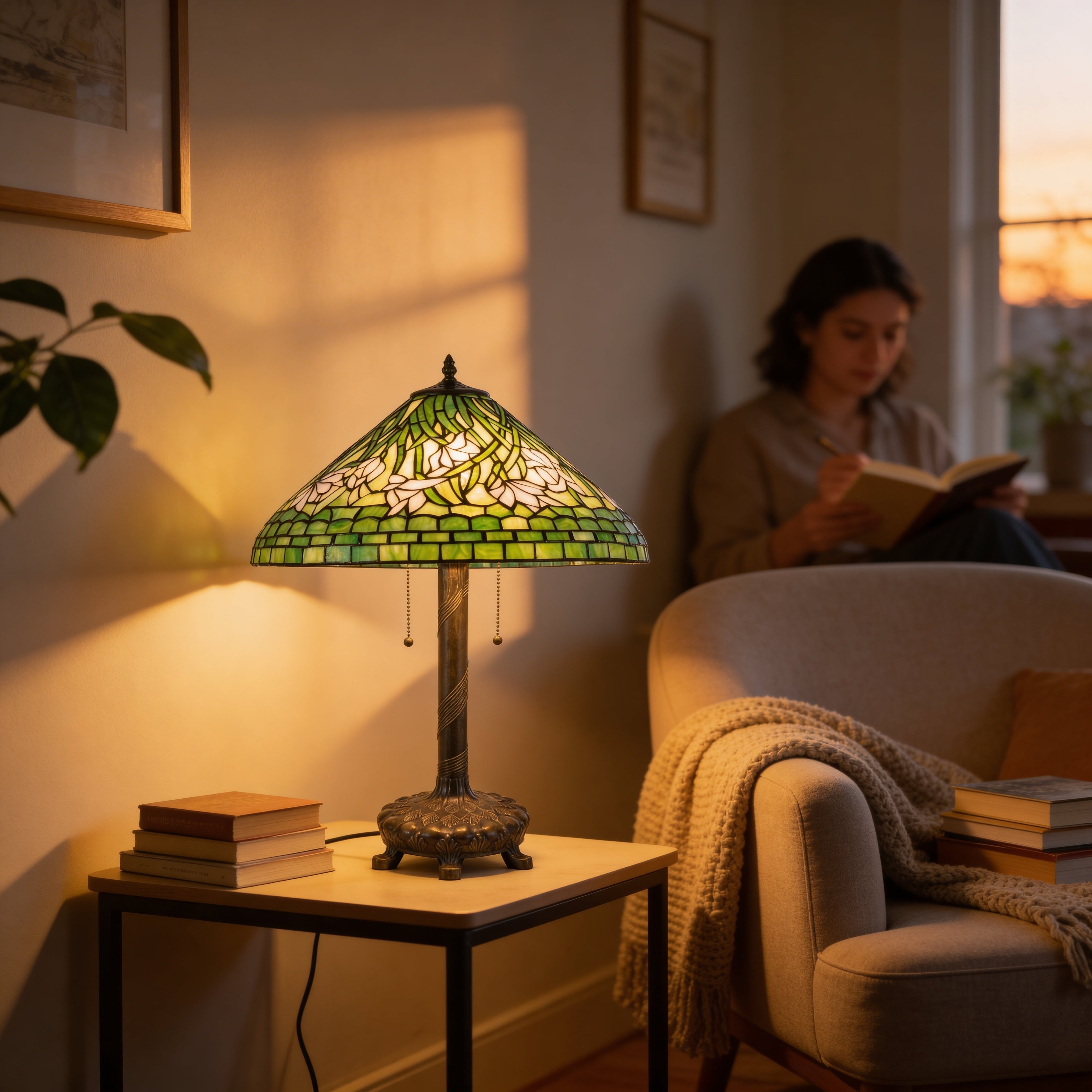 Tiffany Table Lamp - Green Vine 16"