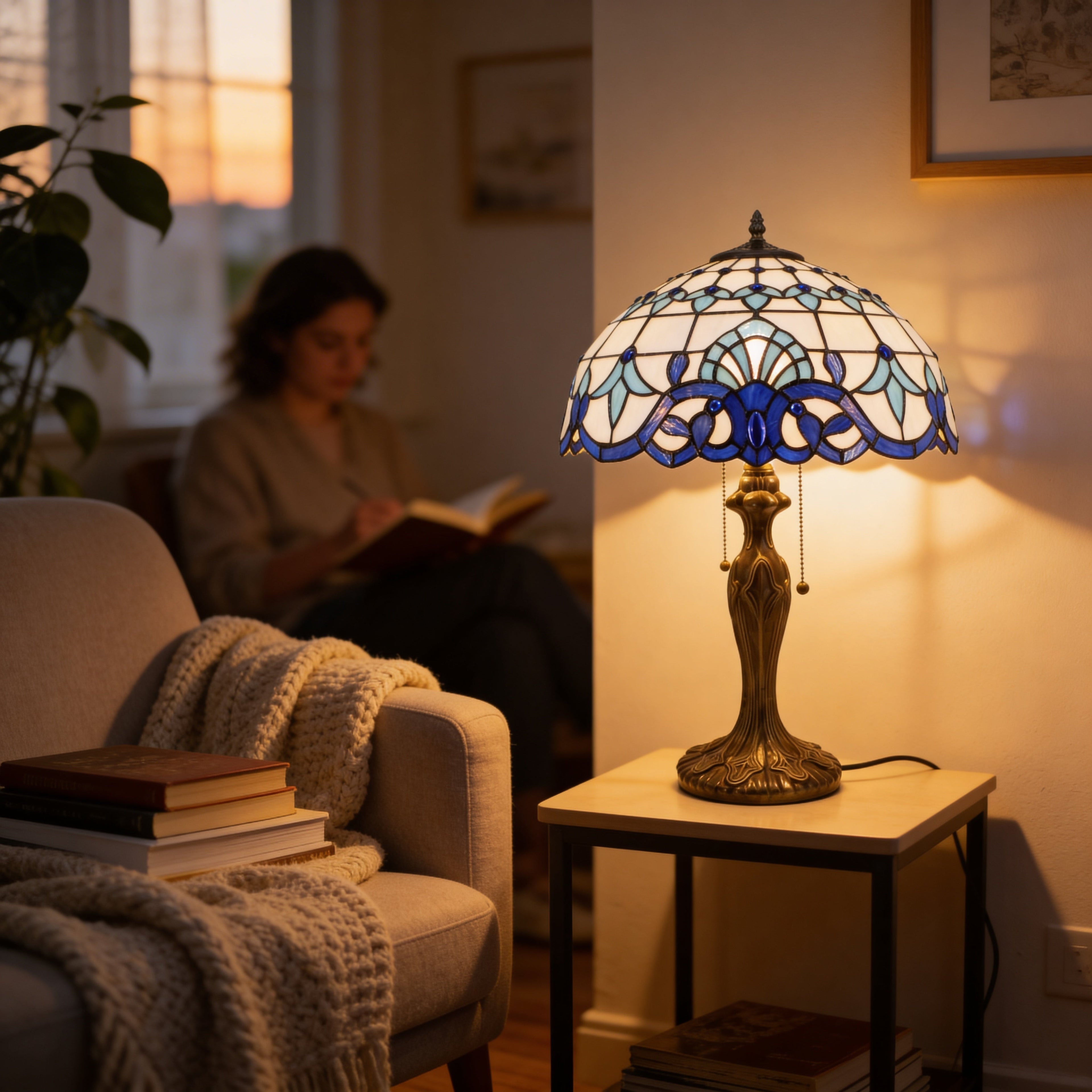 Tiffany Table Lamp - Sapphire Serenade 16"
