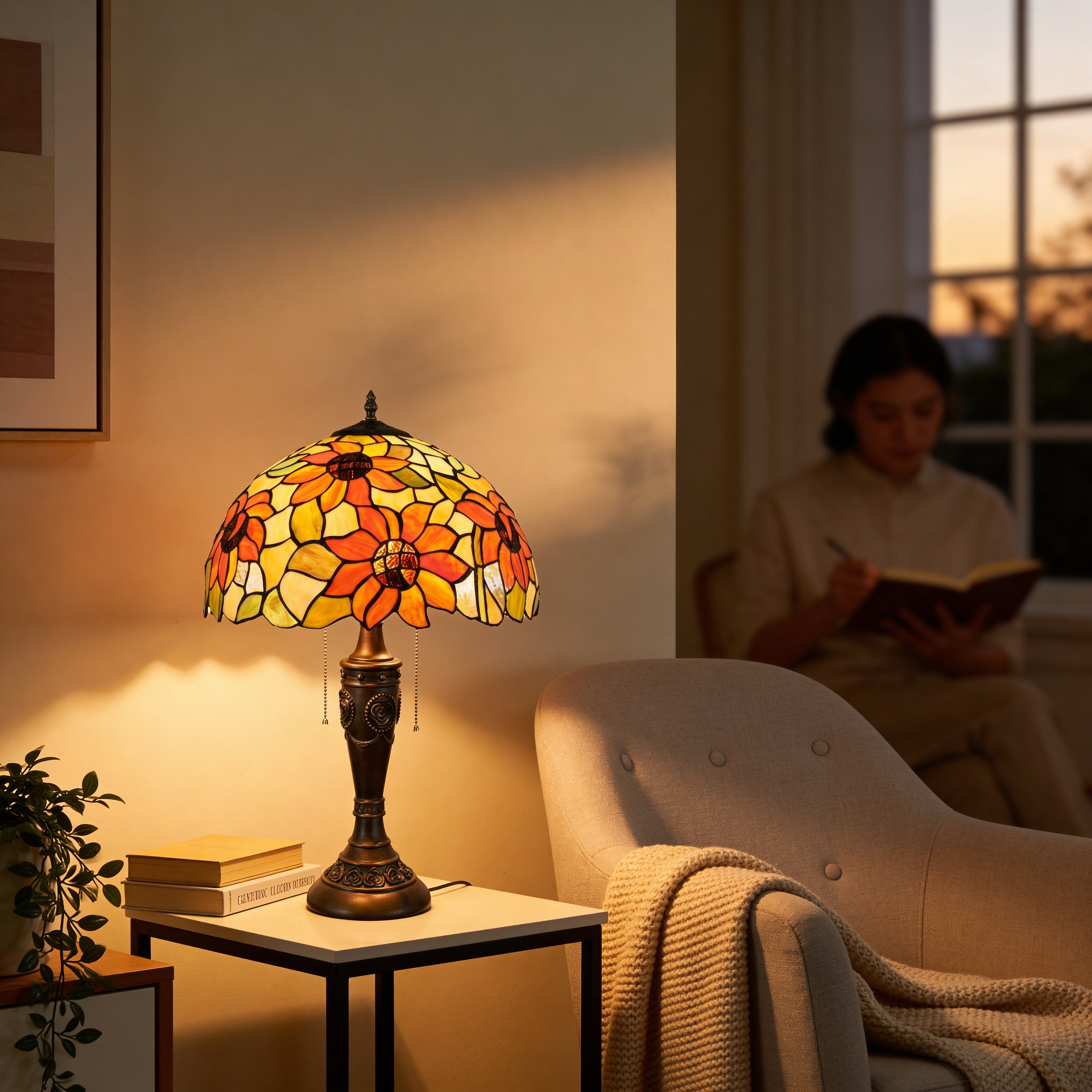 Tiffany Table Lamp - Golden Sunflower 16"