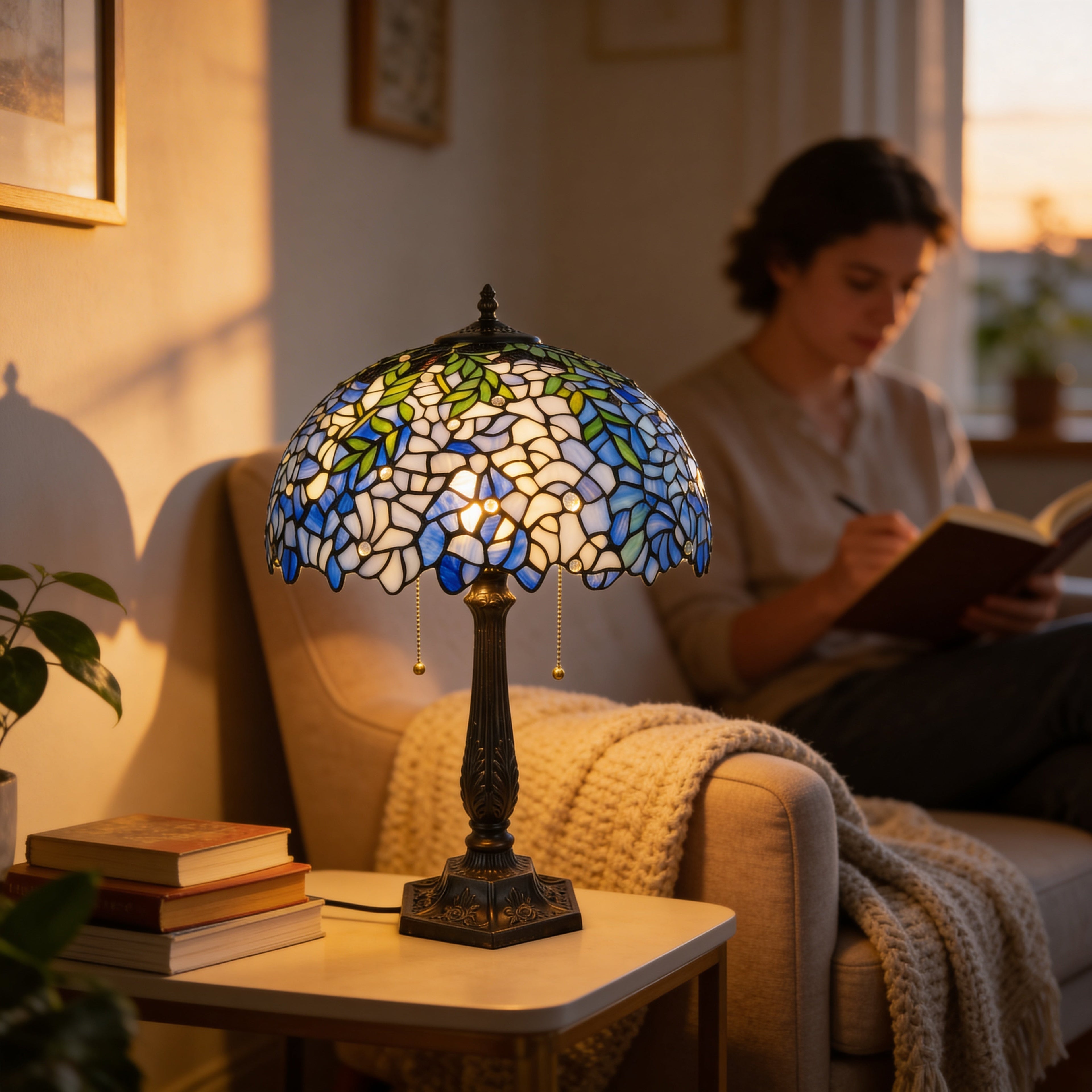 Tiffany Table Lamp - Blue Blossom 16"