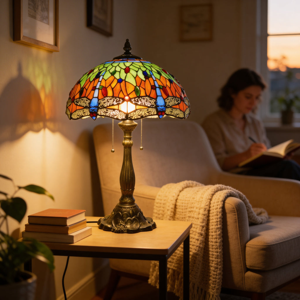 Tiffany Table Lamp - Amber Dragonfly 16"