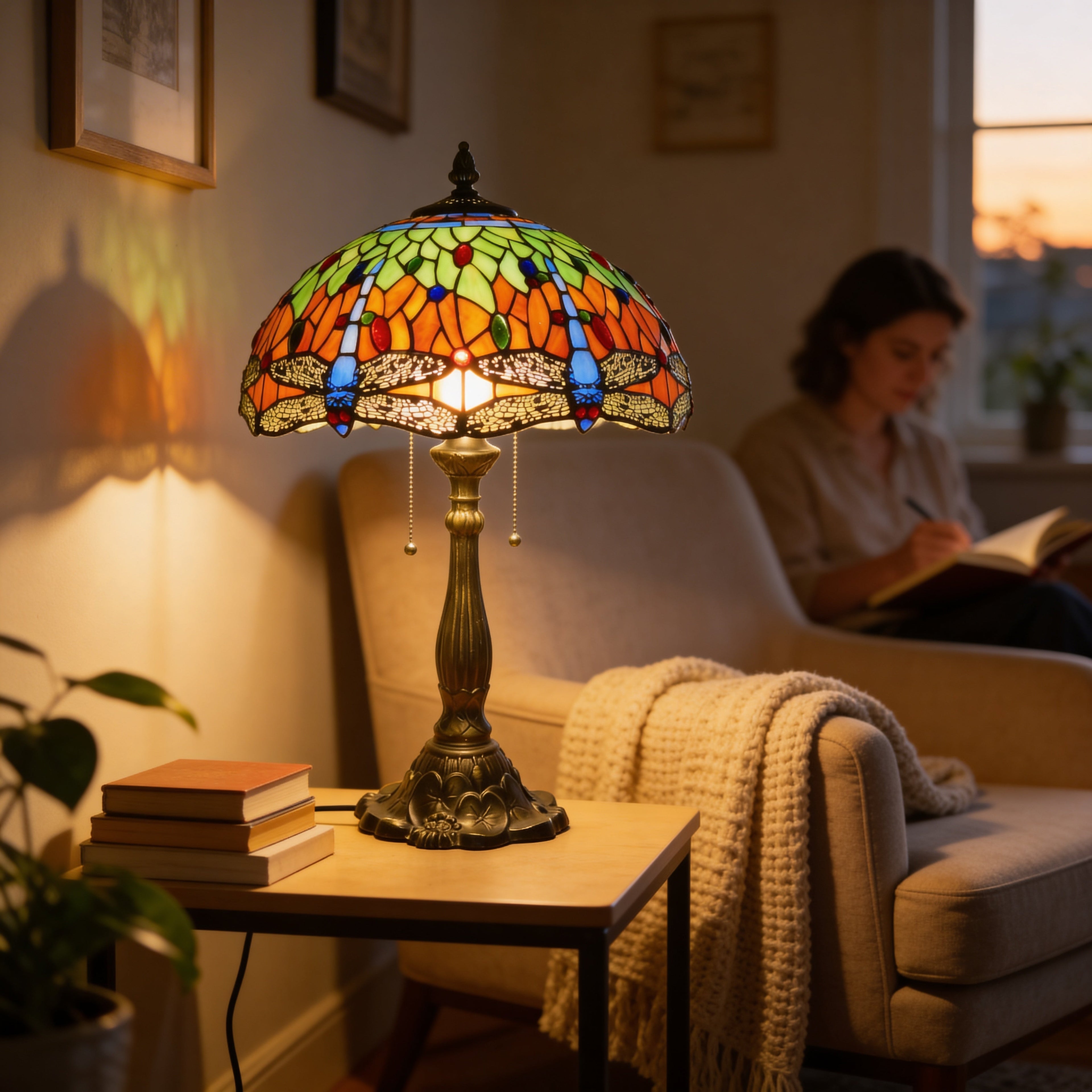 Tiffany Table Lamp - Amber Dragonfly 16"