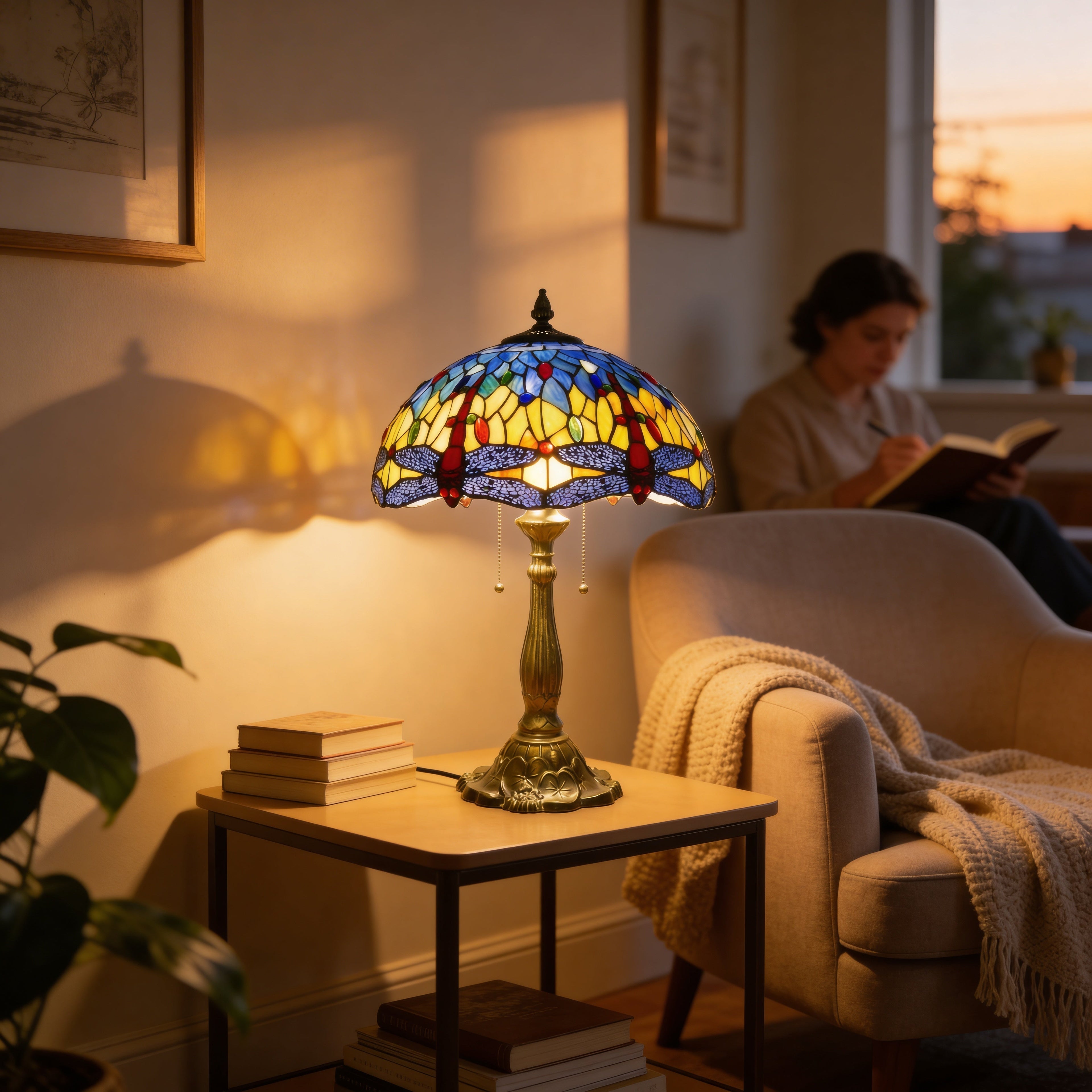 Tiffany Table Lamp - Aurora Dragonfly 16"