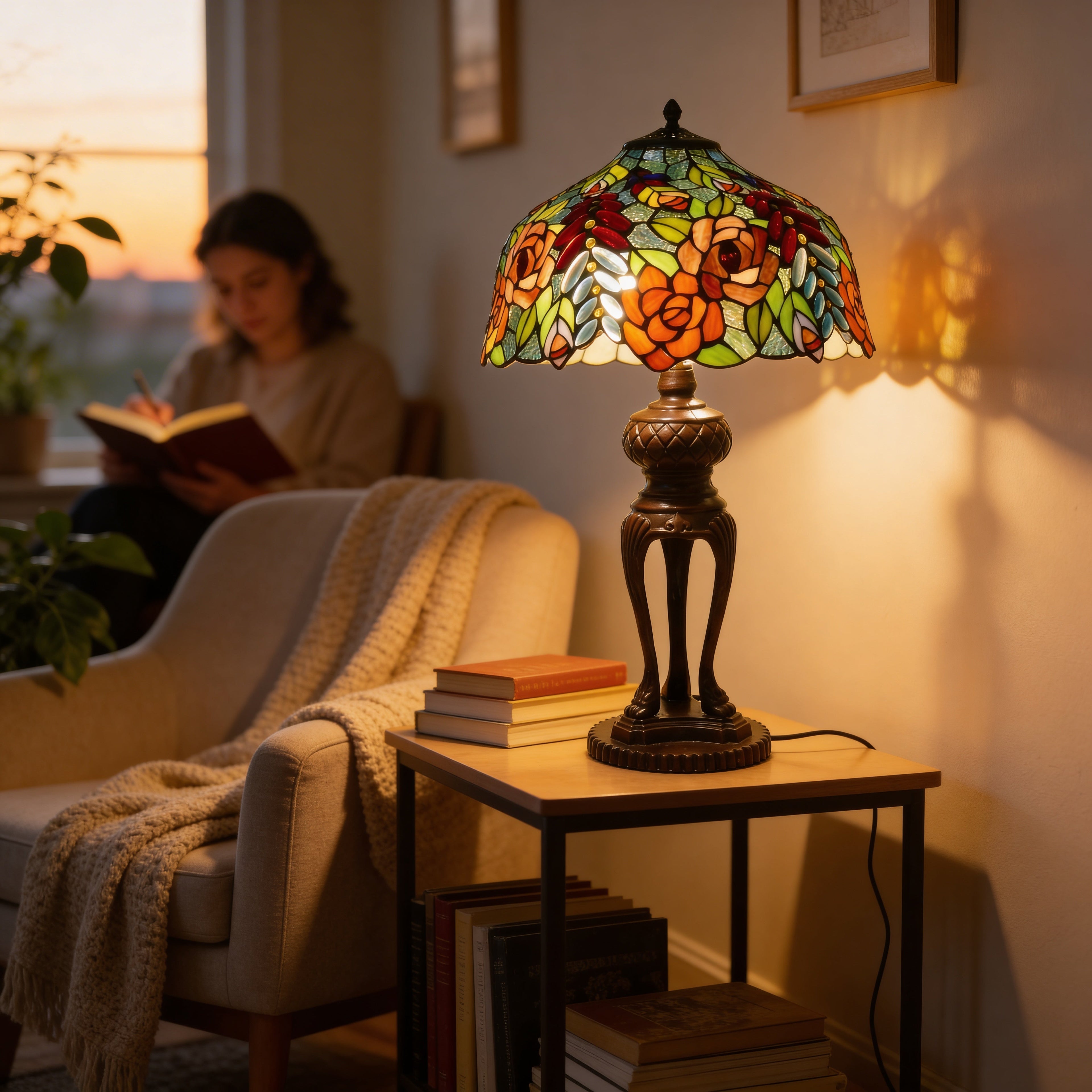 Tiffany Table Lamp - Rosewood Garden 16"