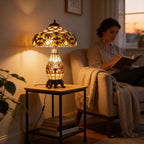 Tiffany Table Lamp - Amber Laurel 16"