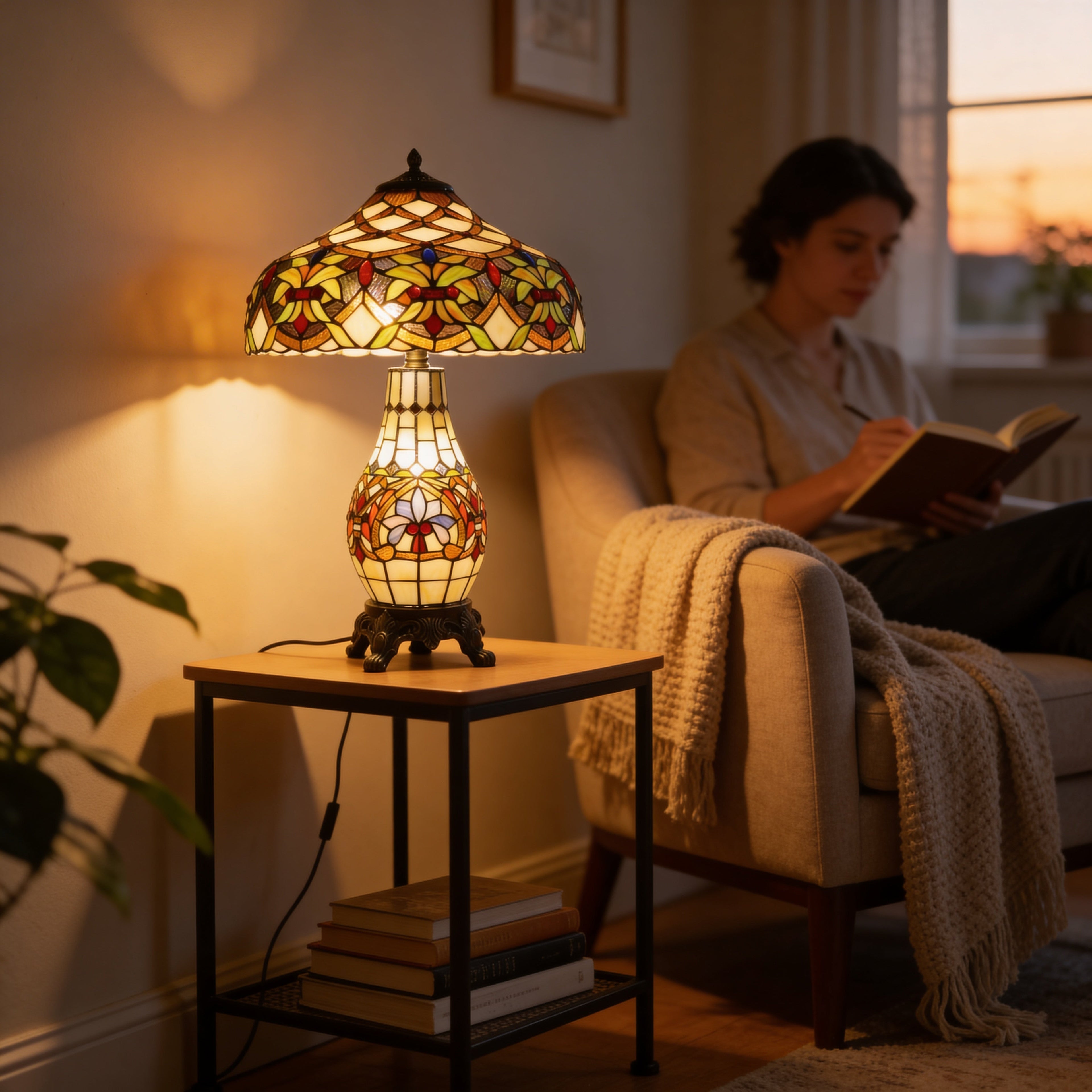 Tiffany Table Lamp - Amber Laurel 16"