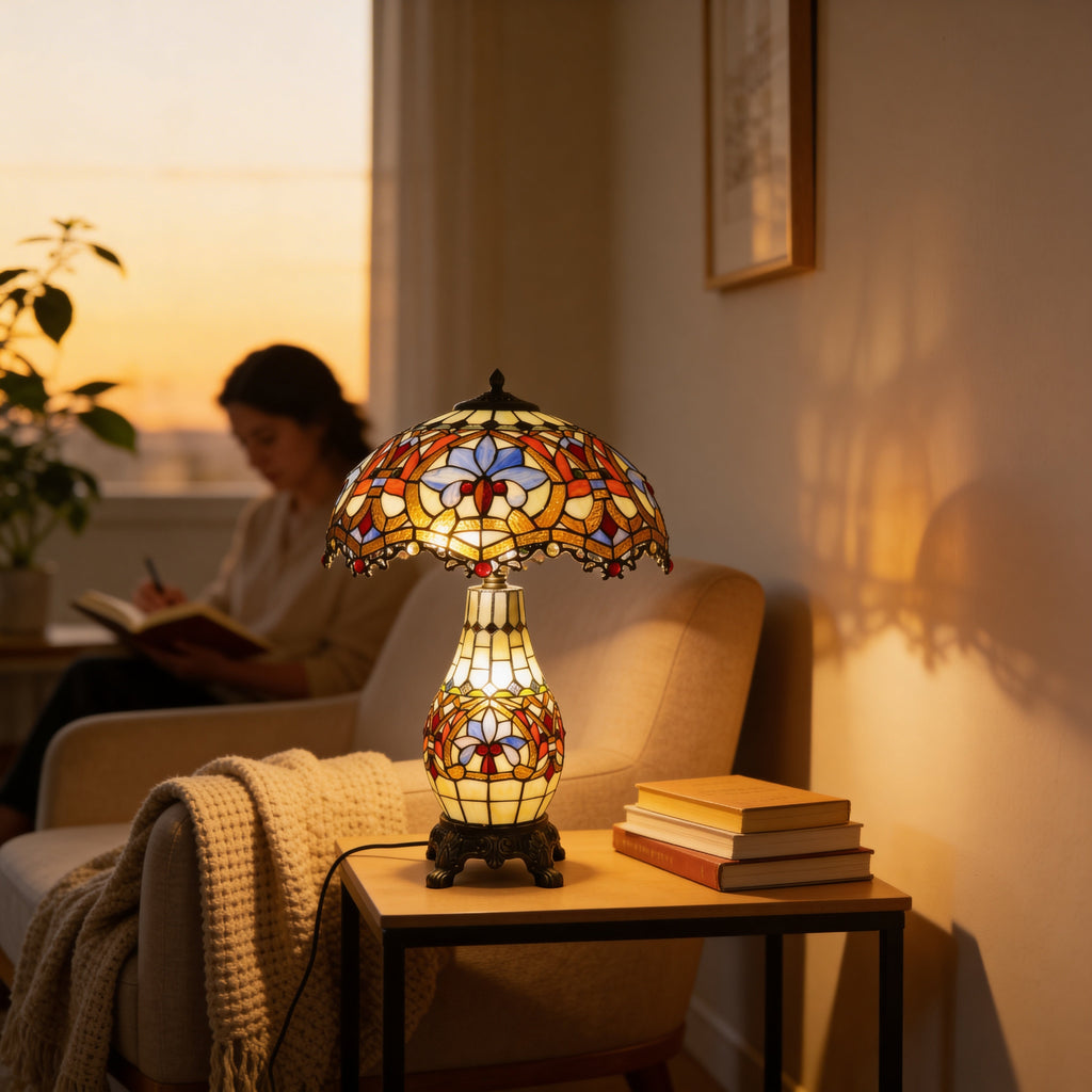 Tiffany Table Lamp - Crownflower Glow 16"