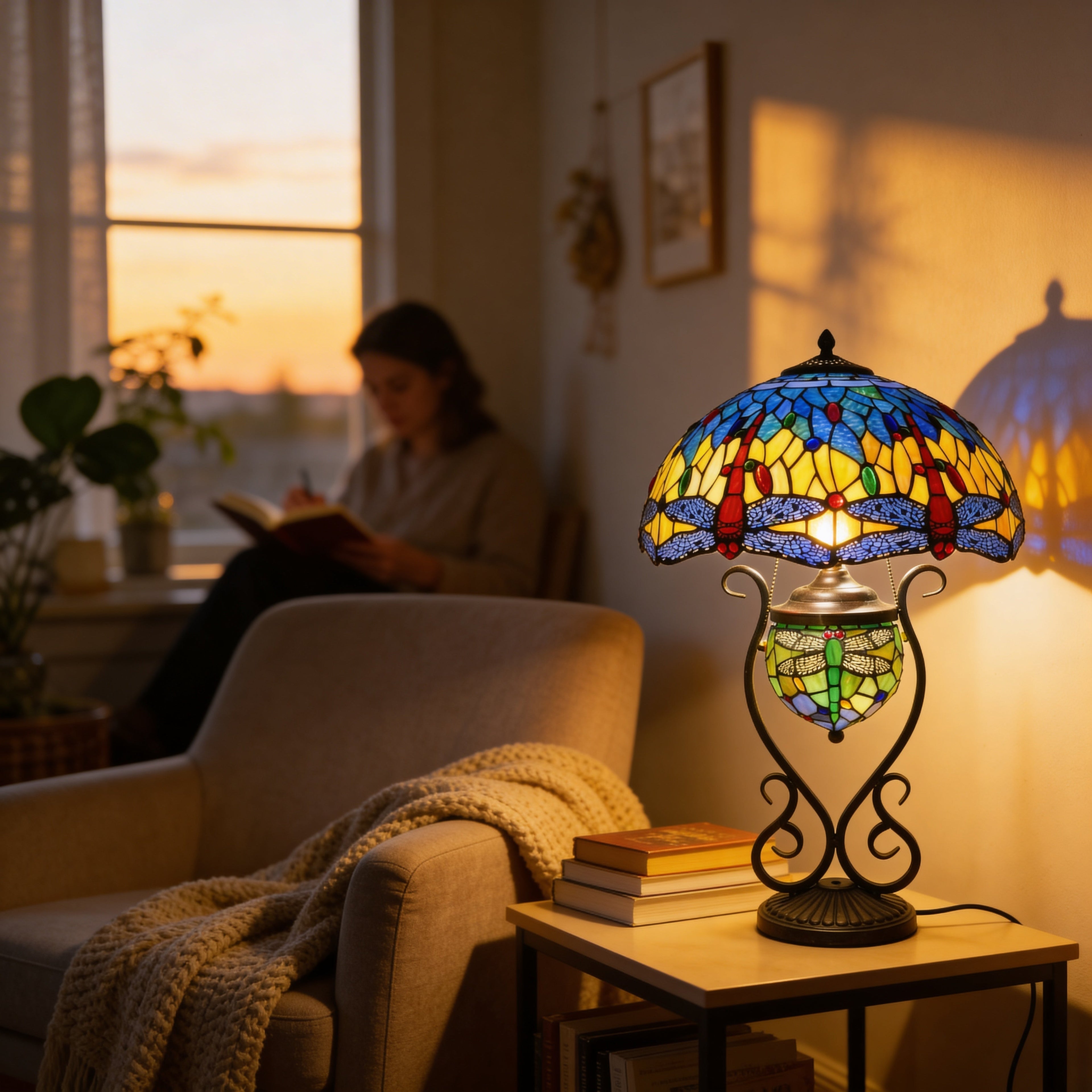 Tiffany Table Lamp - Azure Dragonfly 16"