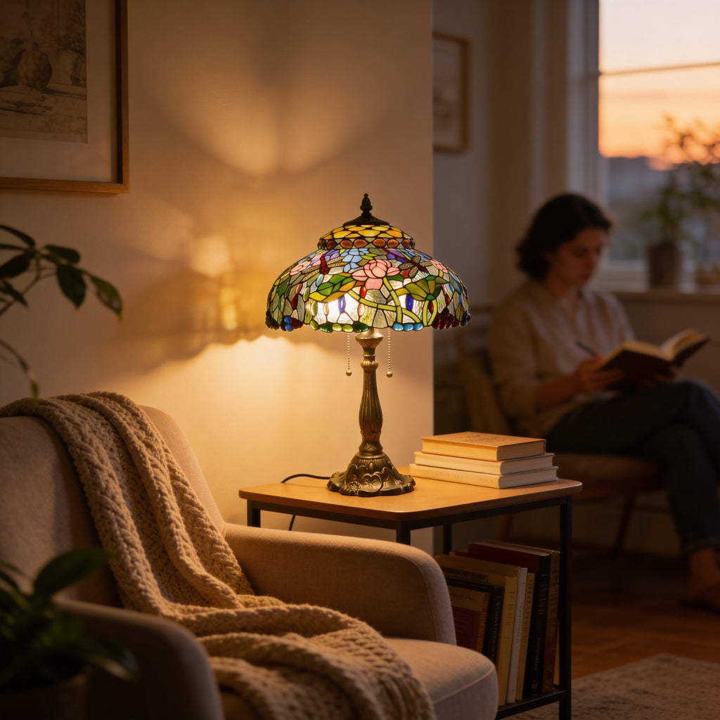 Tiffany Table Lamp - Lotus Meadow 18"