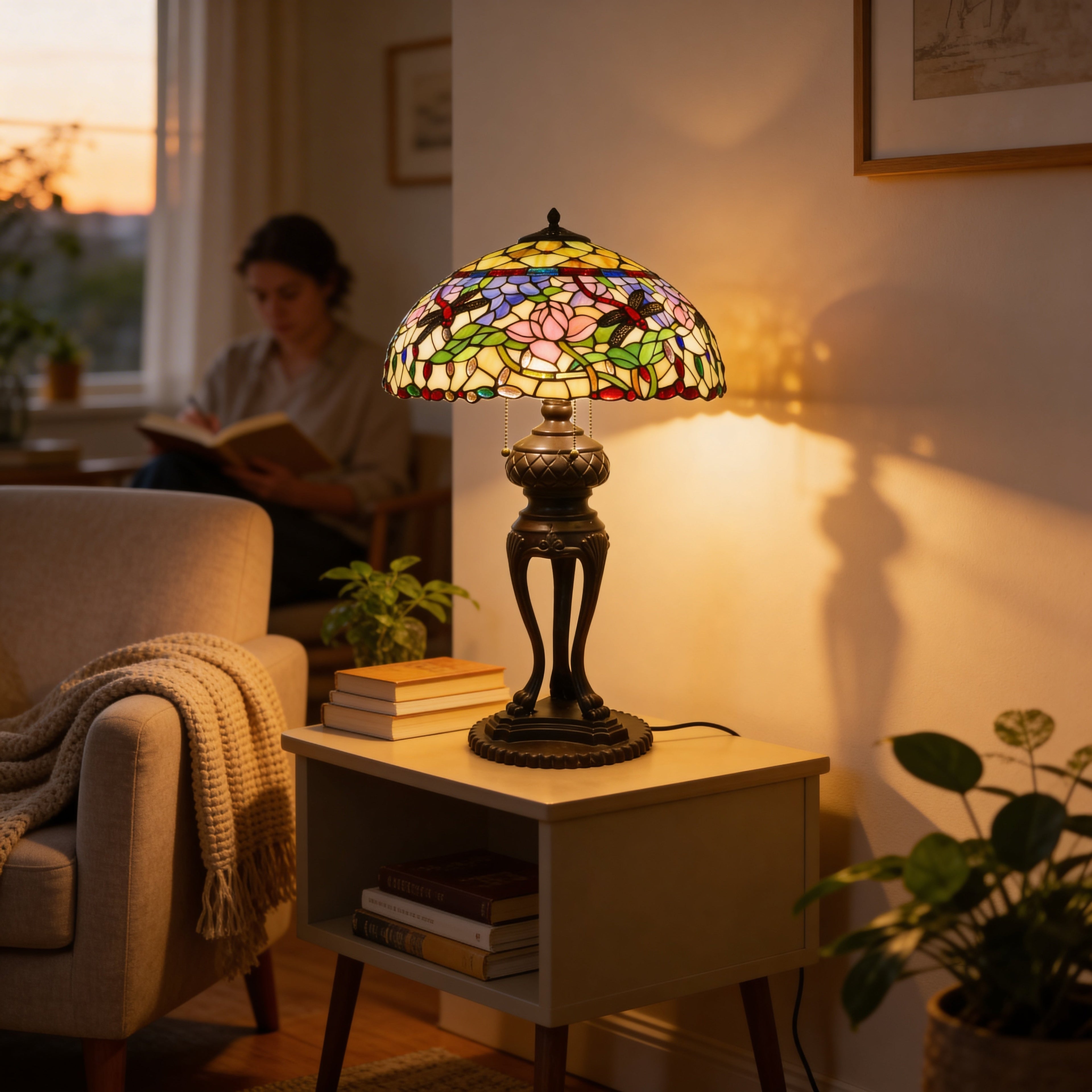 Tiffany Table Lamp - Lotus Dragonfly 18"