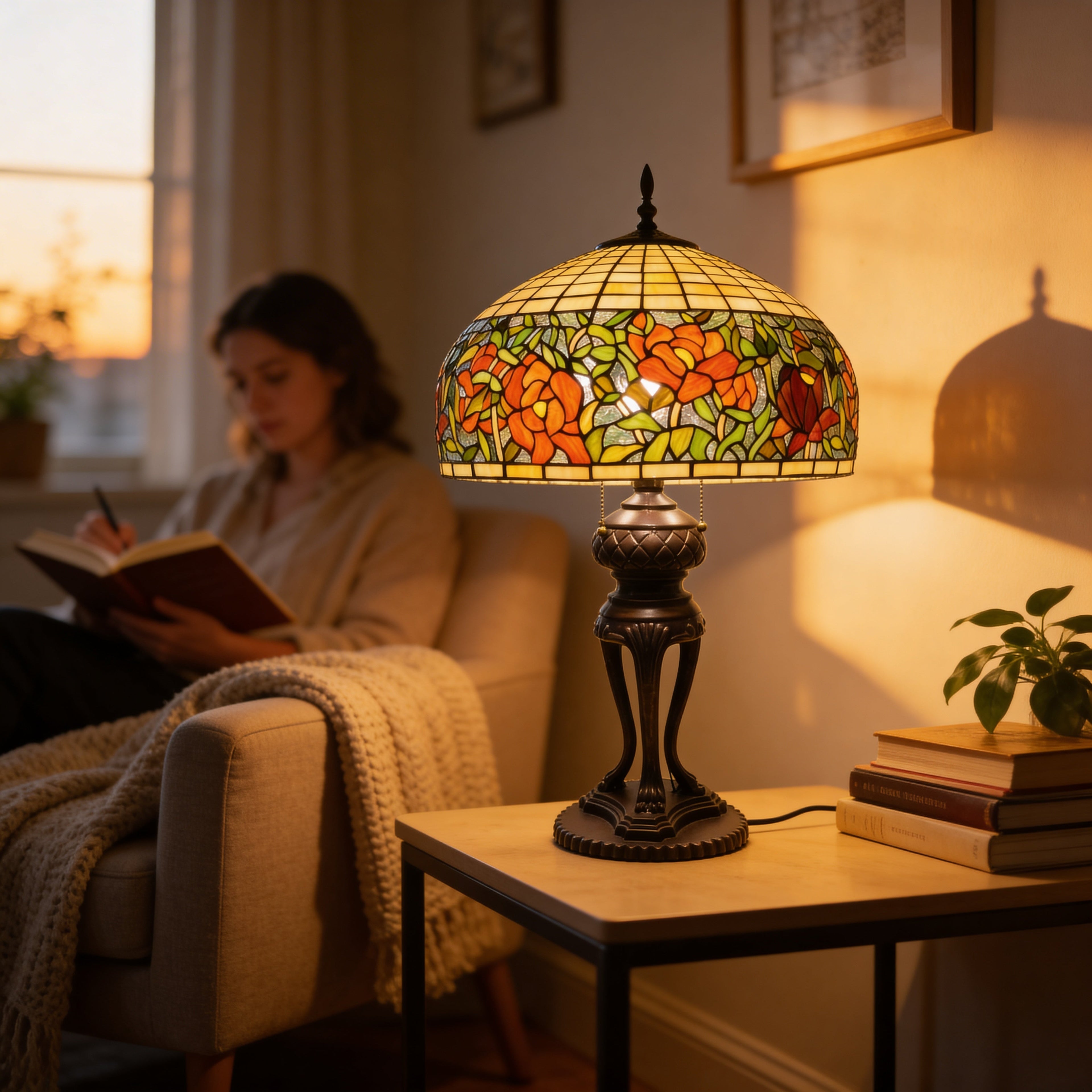 Tiffany Table Lamp - Autumn Rosefire 20"