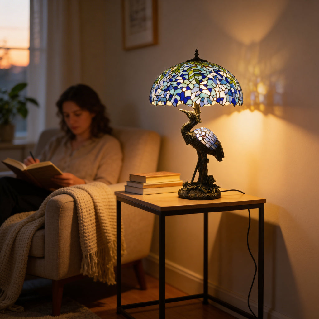 Tiffany Table Lamp - Blue Lagoon Heron 20"