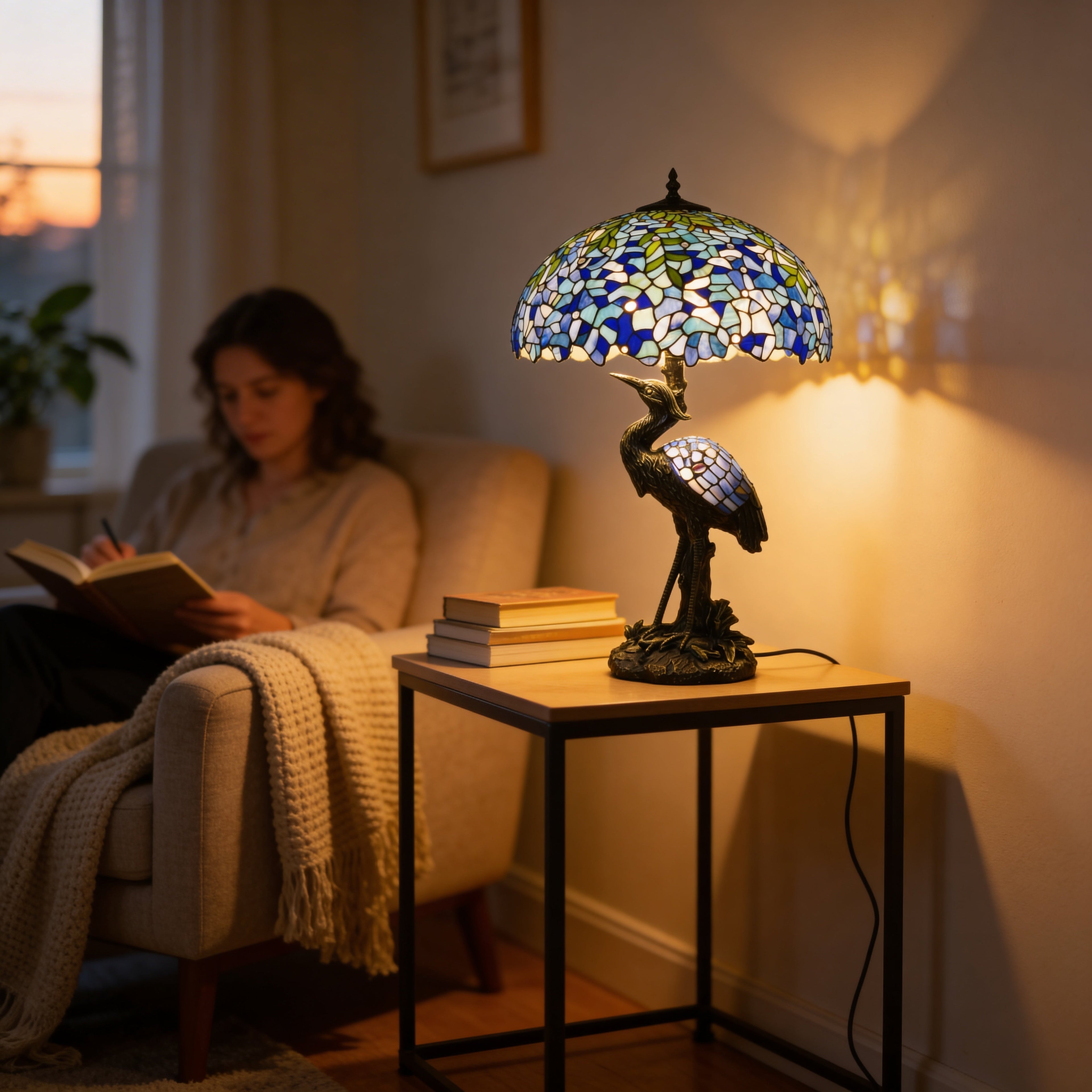 Tiffany Table Lamp - Blue Lagoon Heron 20"