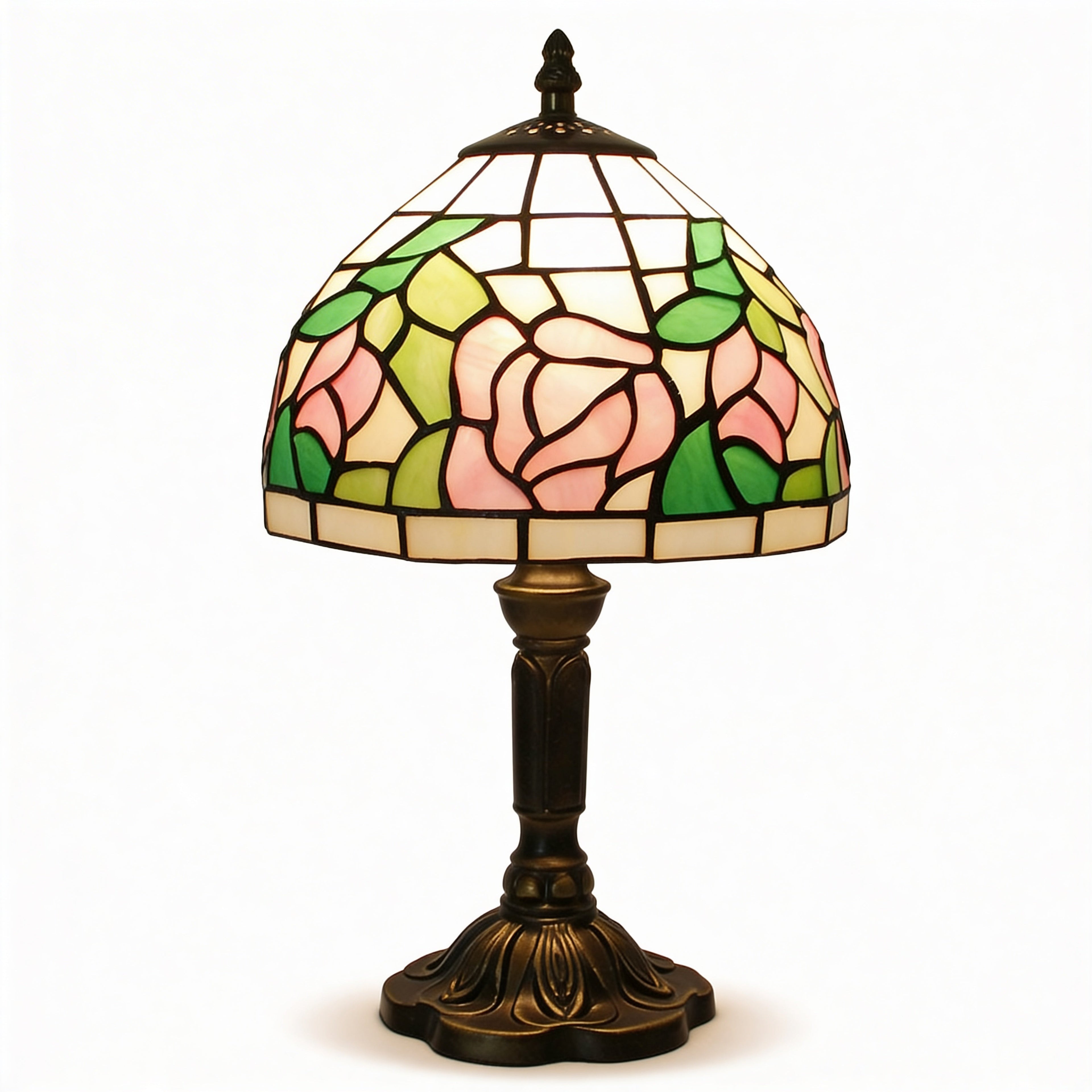 Tiffany Table Lamp - Pink Rose 8"