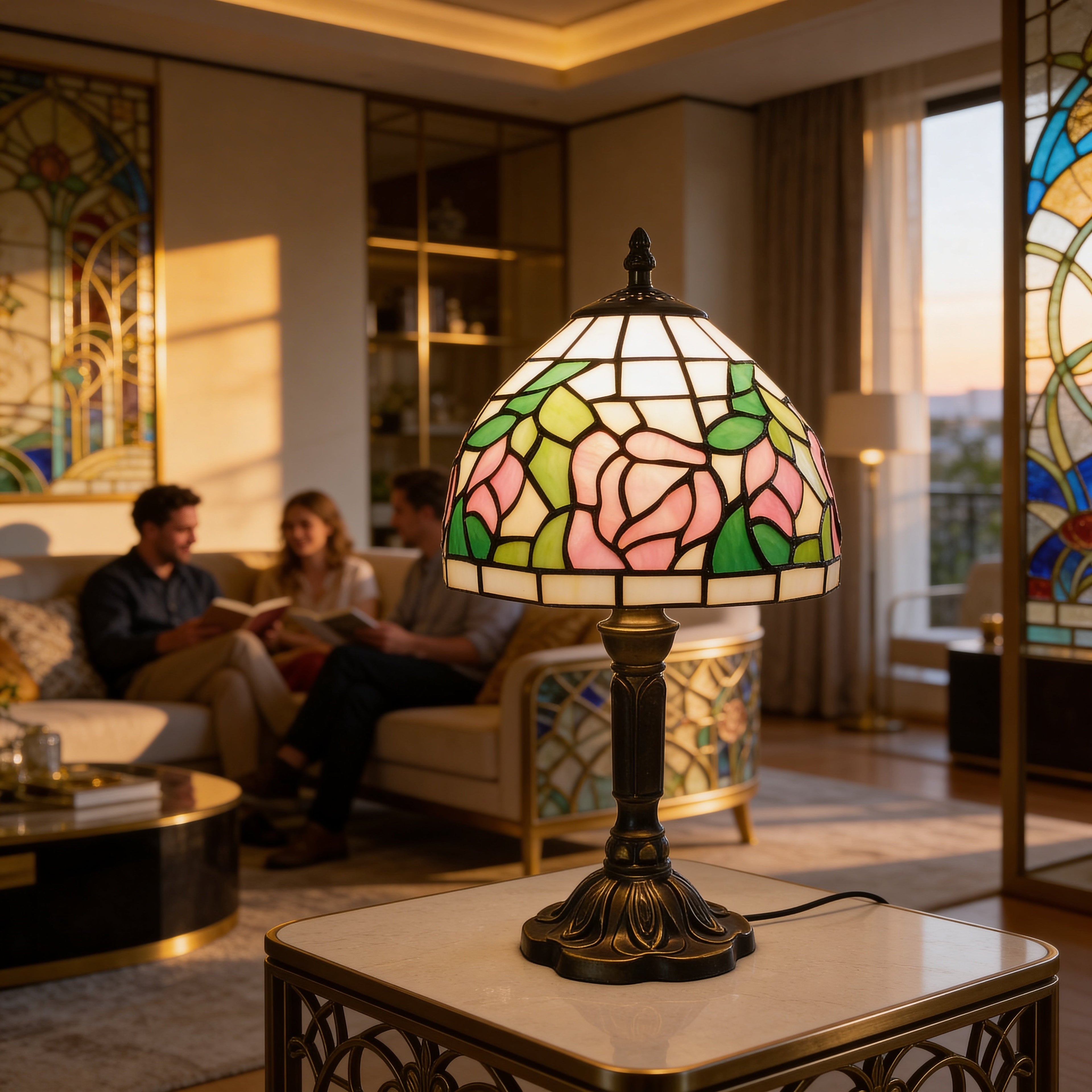 Tiffany Table Lamp - Pink Rose 8"